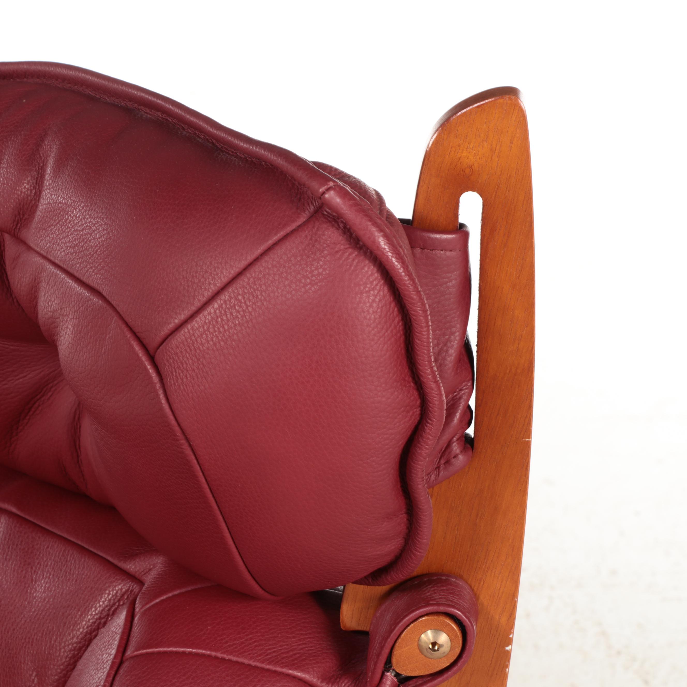 Pair of Odd Knutsen for IMG "Luna" Leather High-Back Lounge Chairs with Ottomans