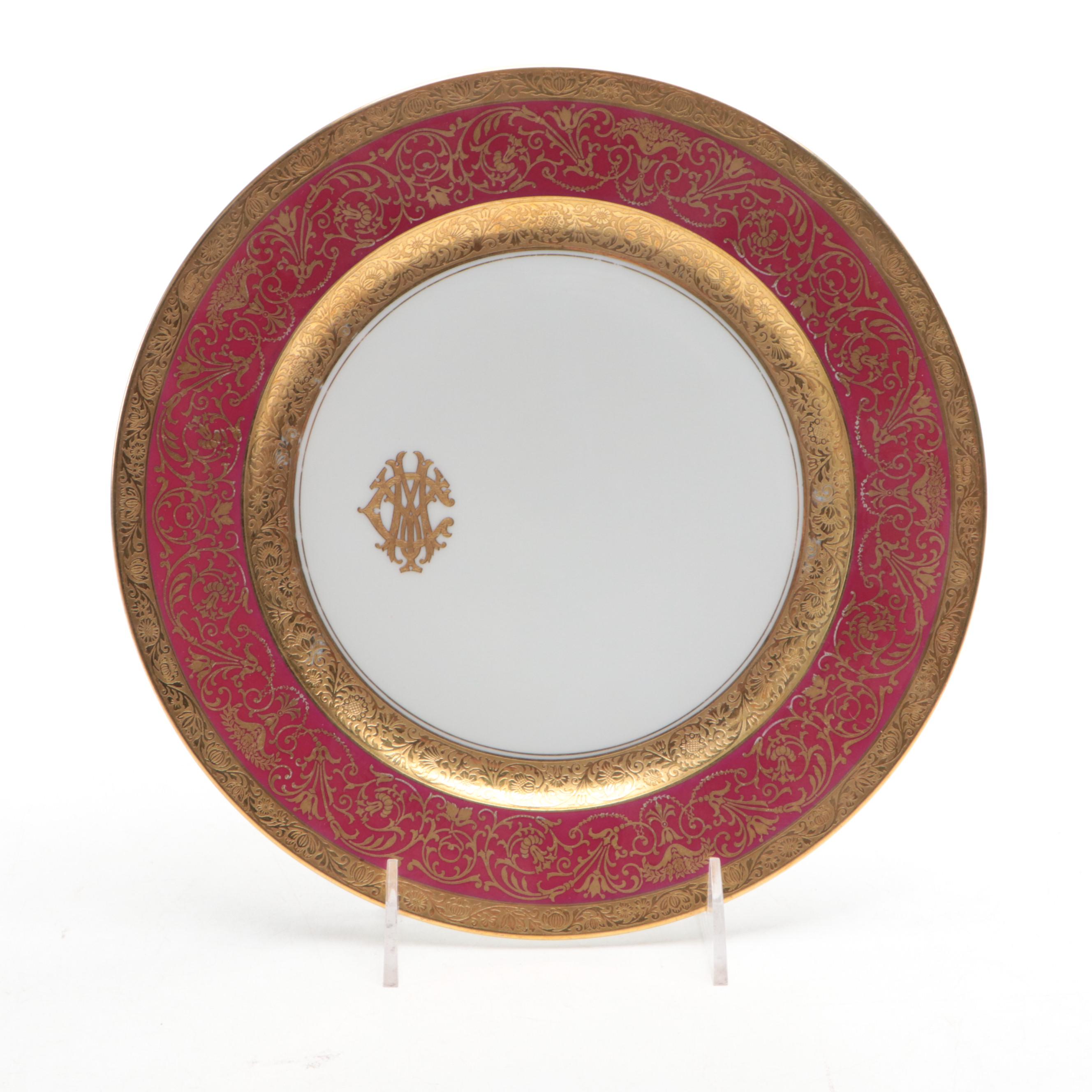 Rosenthal Porcelain Monogrammed Dinner Plates, Early to Mid-20th Century