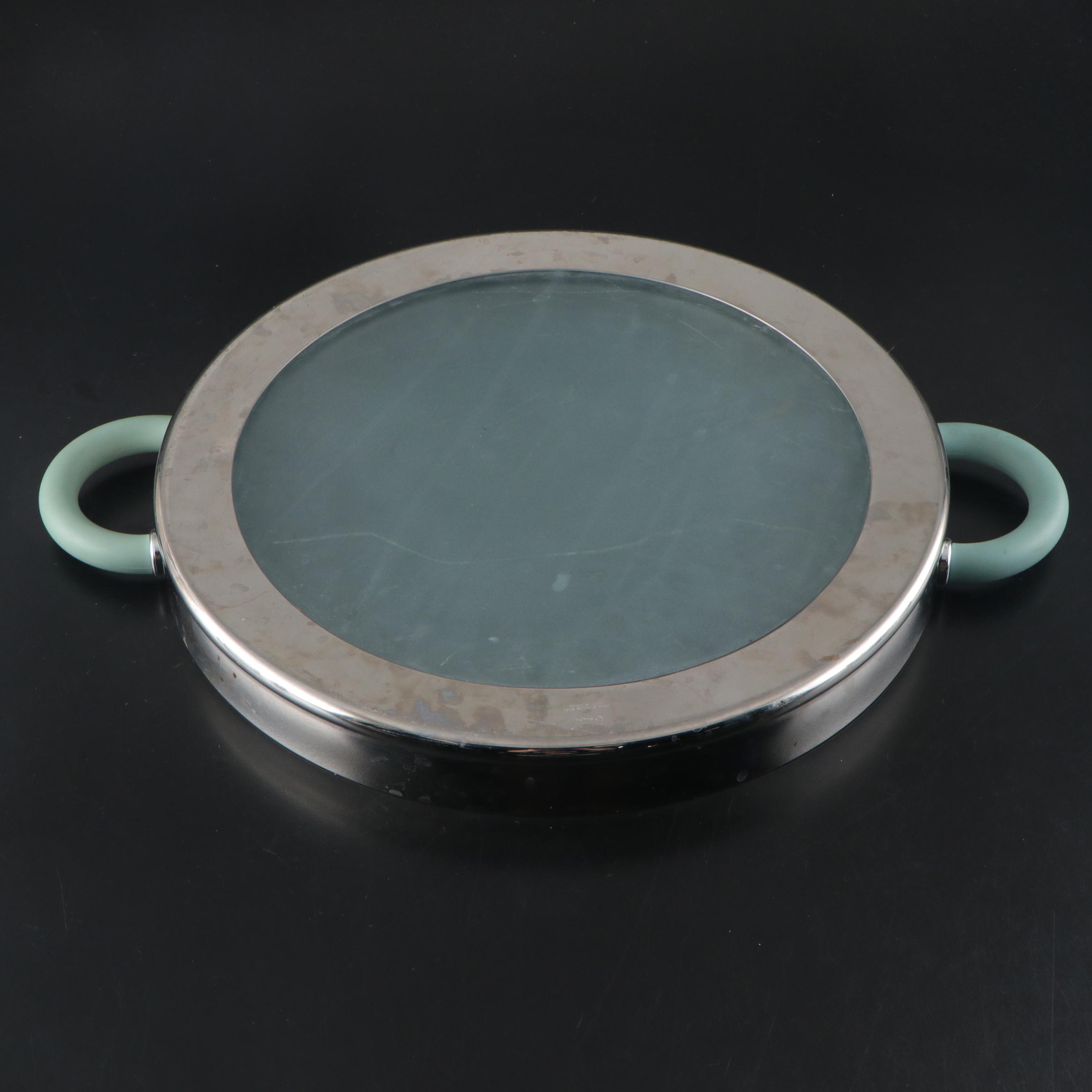 MCM Style Clear Glass and Metal Tray with Pitcher and Old Fashioned Glasses