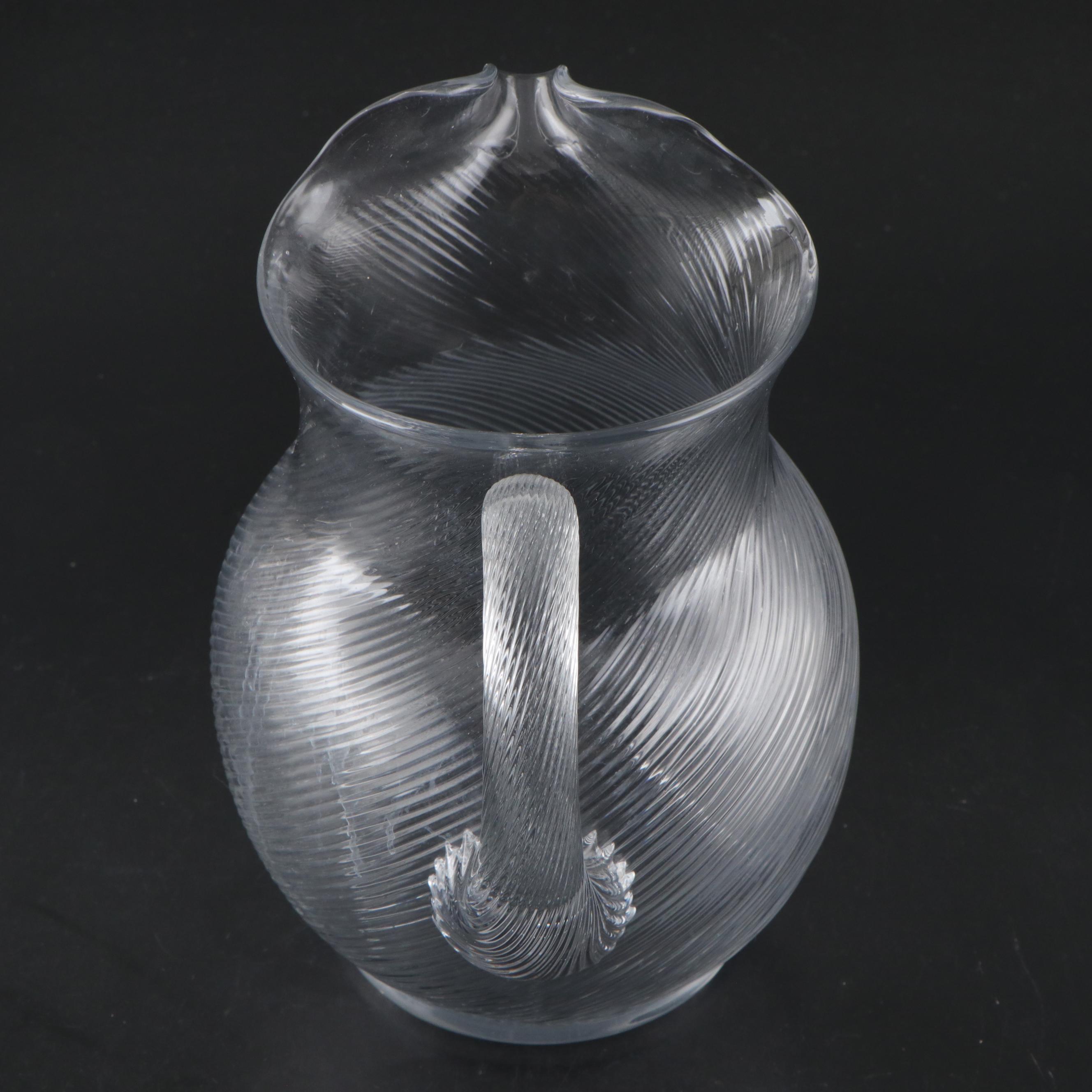 MCM Style Clear Glass and Metal Tray with Pitcher and Old Fashioned Glasses