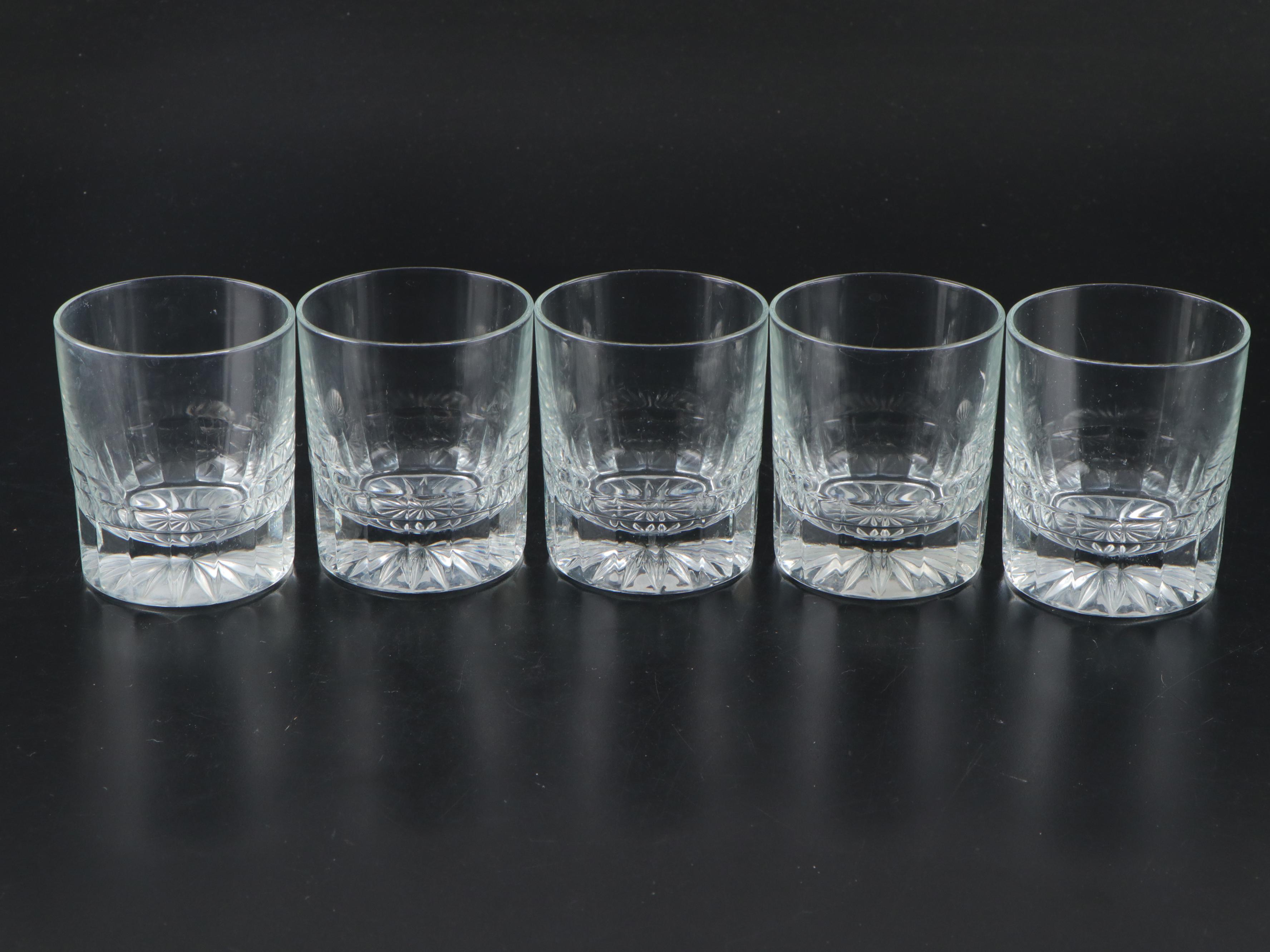 MCM Style Clear Glass and Metal Tray with Pitcher and Old Fashioned Glasses