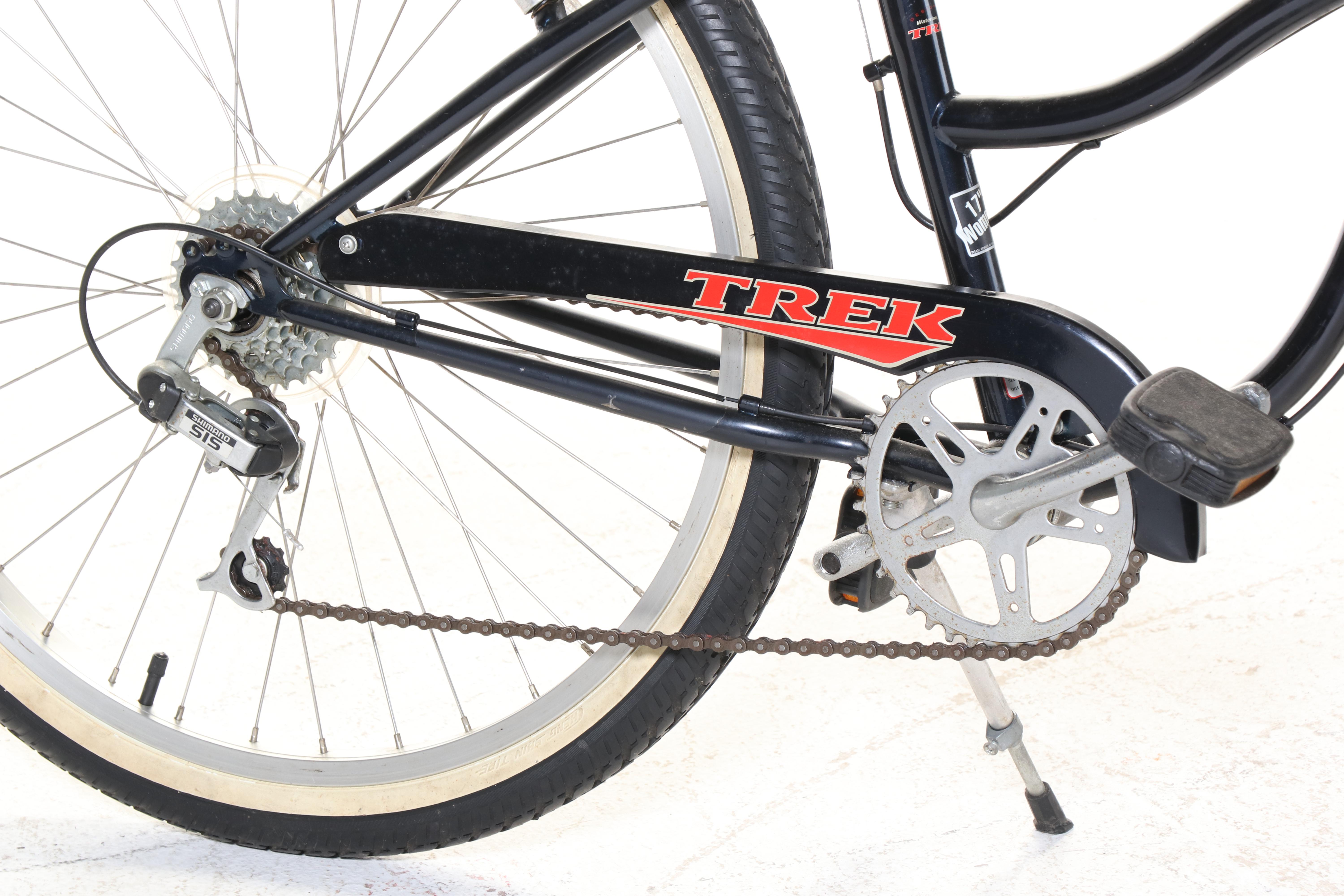 Trek Calypso Step-Through Bicycle with Oasis Seat and Handlebar Wicker Basket