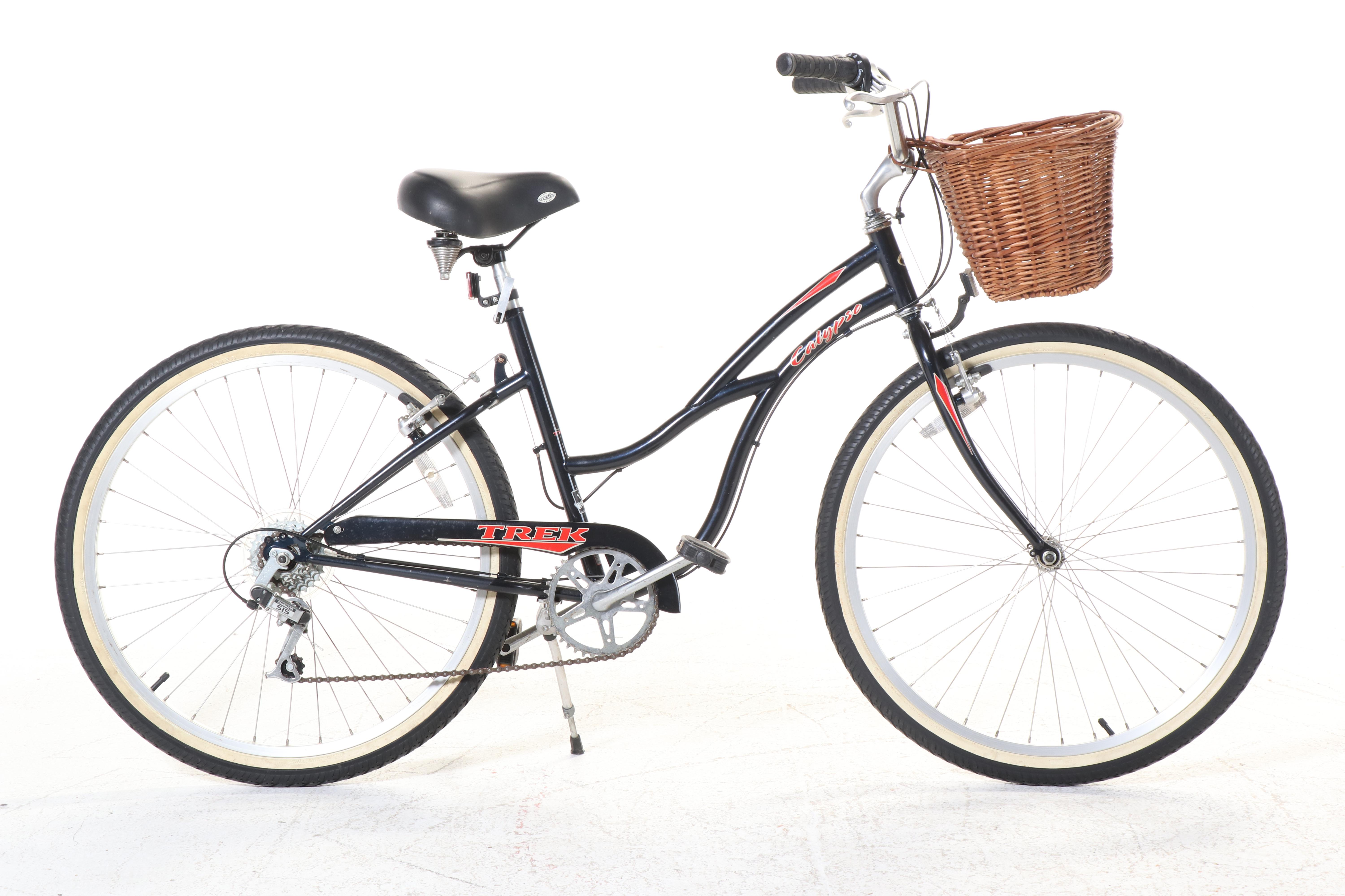 Trek Calypso Step-Through Bicycle with Oasis Seat and Handlebar Wicker Basket