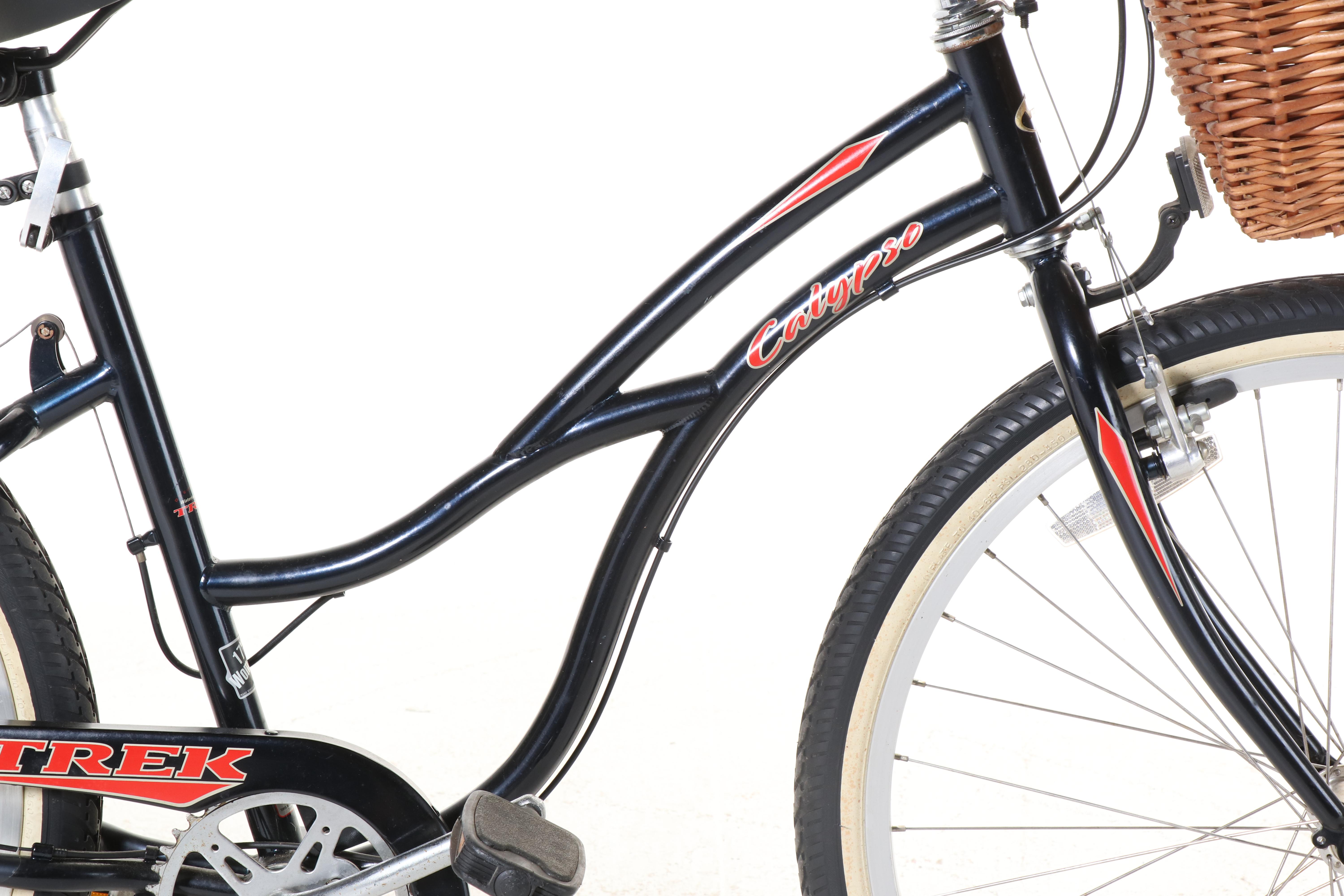 Trek Calypso Step-Through Bicycle with Oasis Seat and Handlebar Wicker Basket