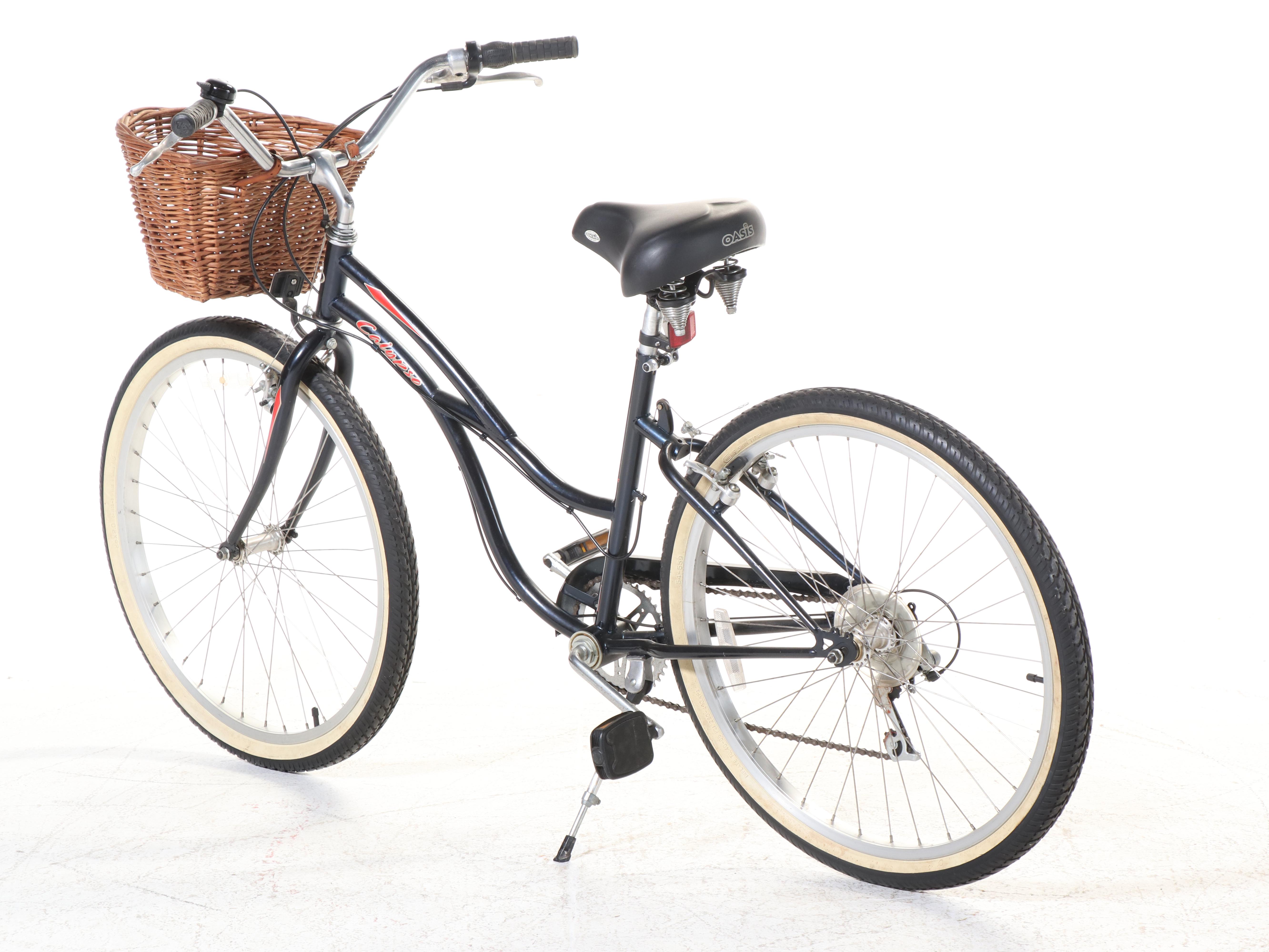 Trek Calypso Step-Through Bicycle with Oasis Seat and Handlebar Wicker Basket