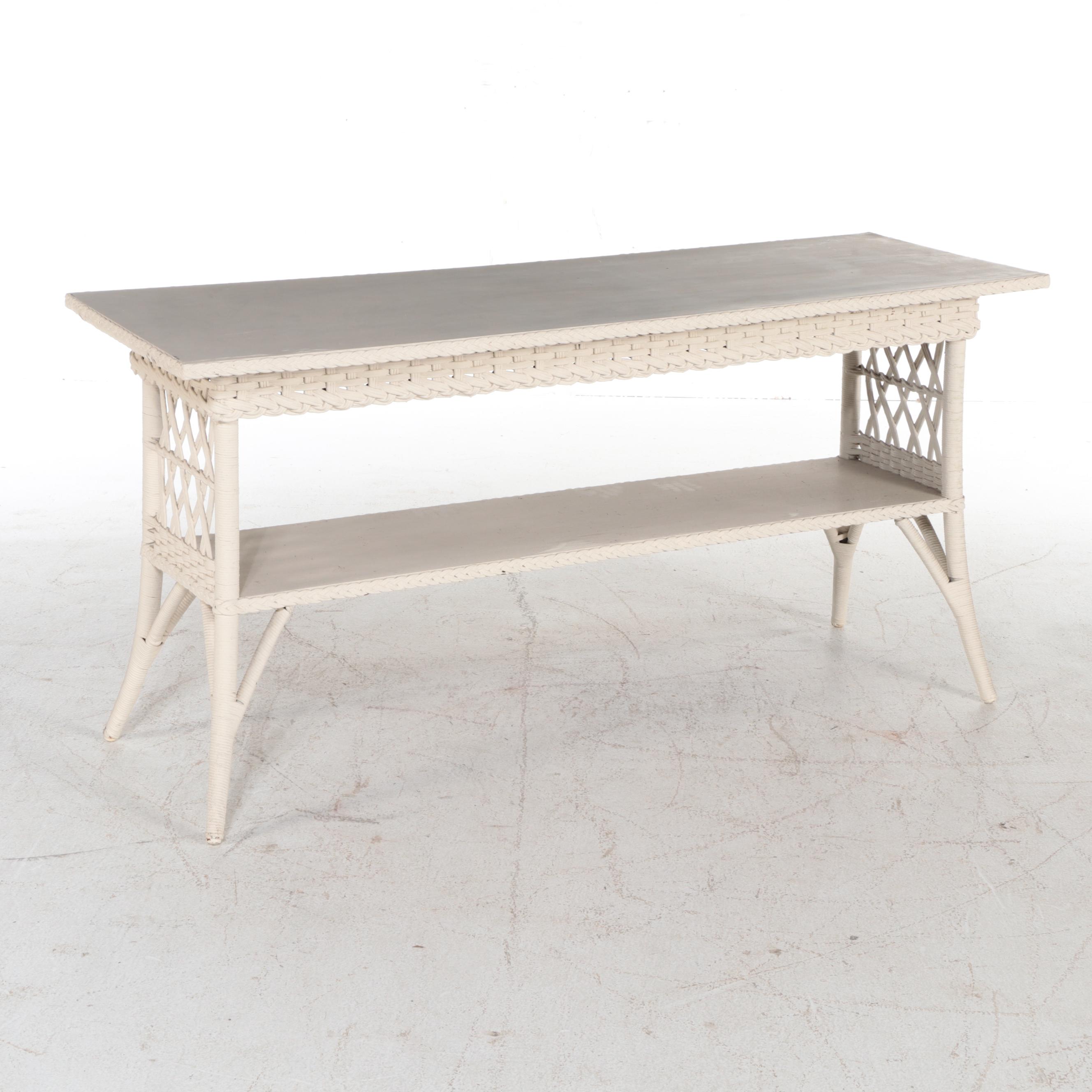 White-Painted Wicker and Hardwood Console Table, Early 20th Century