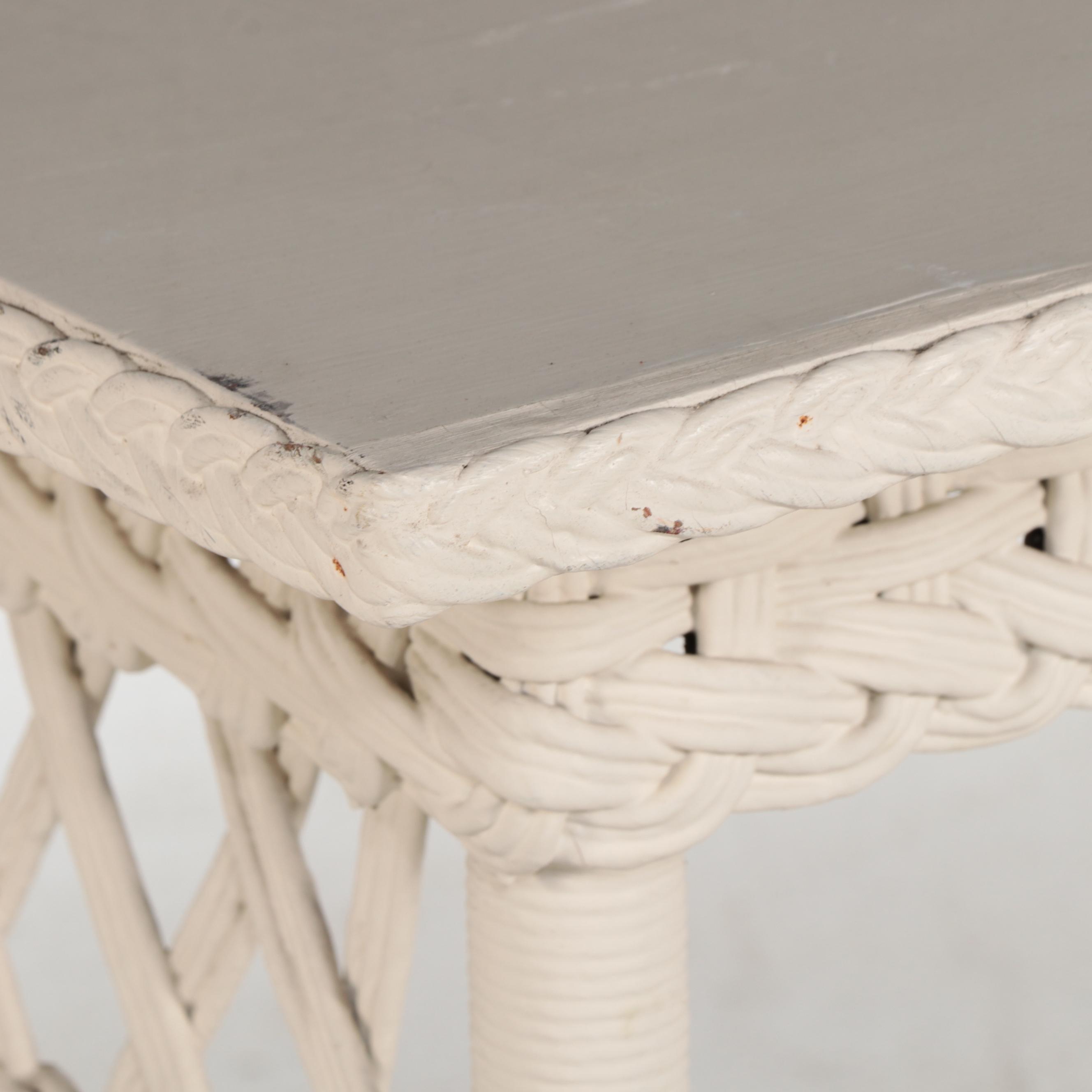 White-Painted Wicker and Hardwood Console Table, Early 20th Century