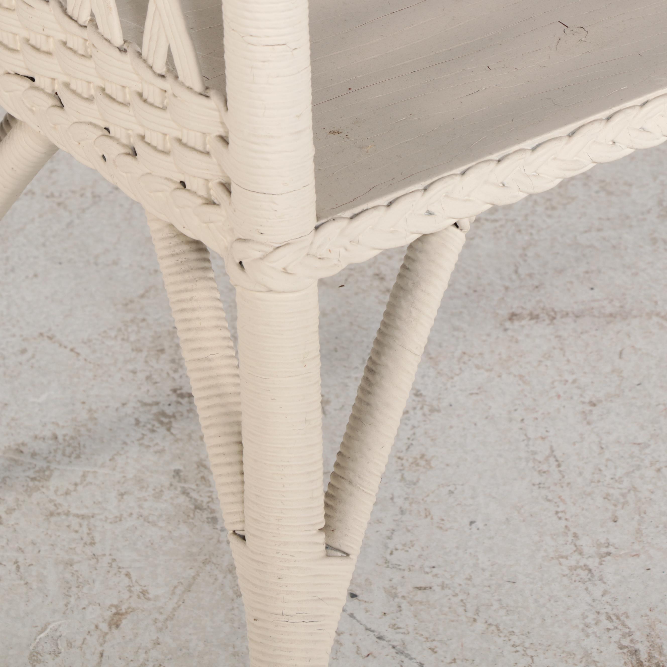White-Painted Wicker and Hardwood Console Table, Early 20th Century