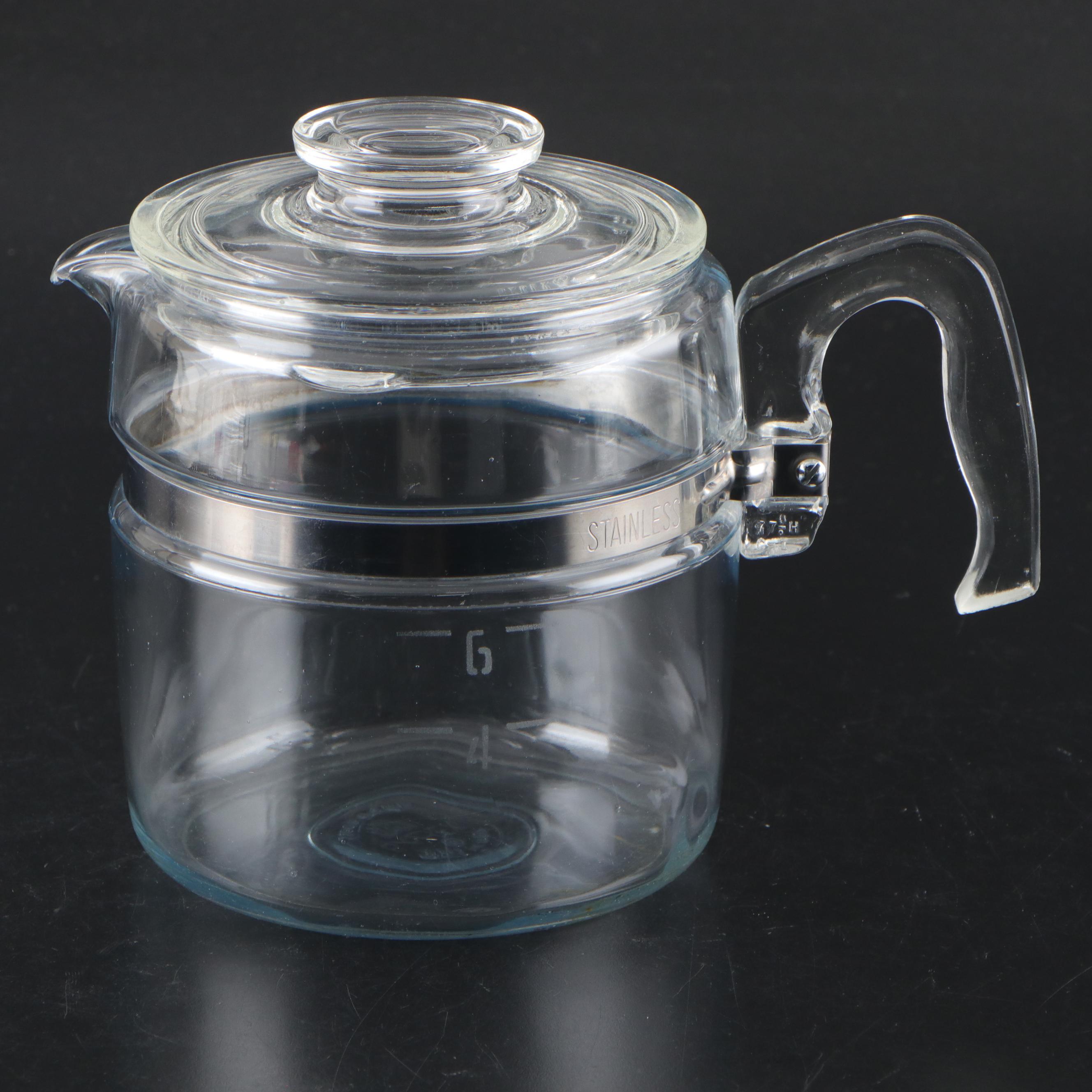 Pyrex Glass Coffee Maker with Glass Beer Mugs and More Table Accessories