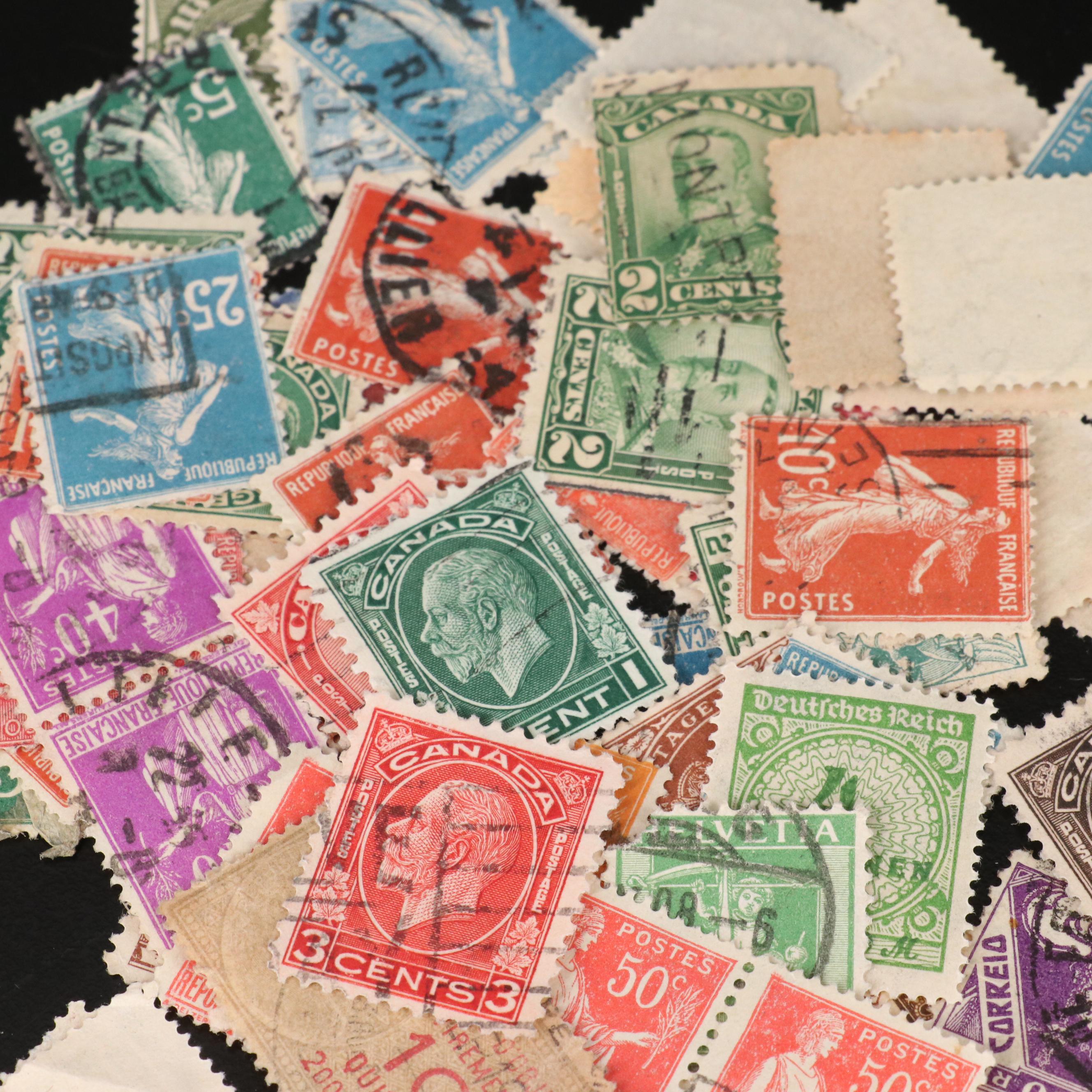 Collection of Used United States and World Stamps and 9 U.S. Quarter Proofs