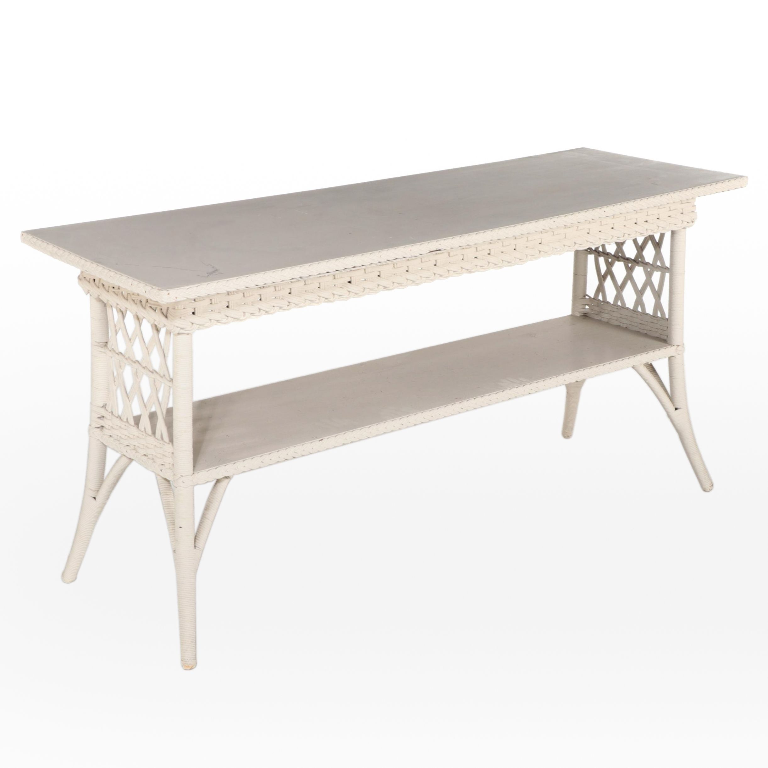 White-Painted Wicker and Hardwood Console Table, Early 20th Century