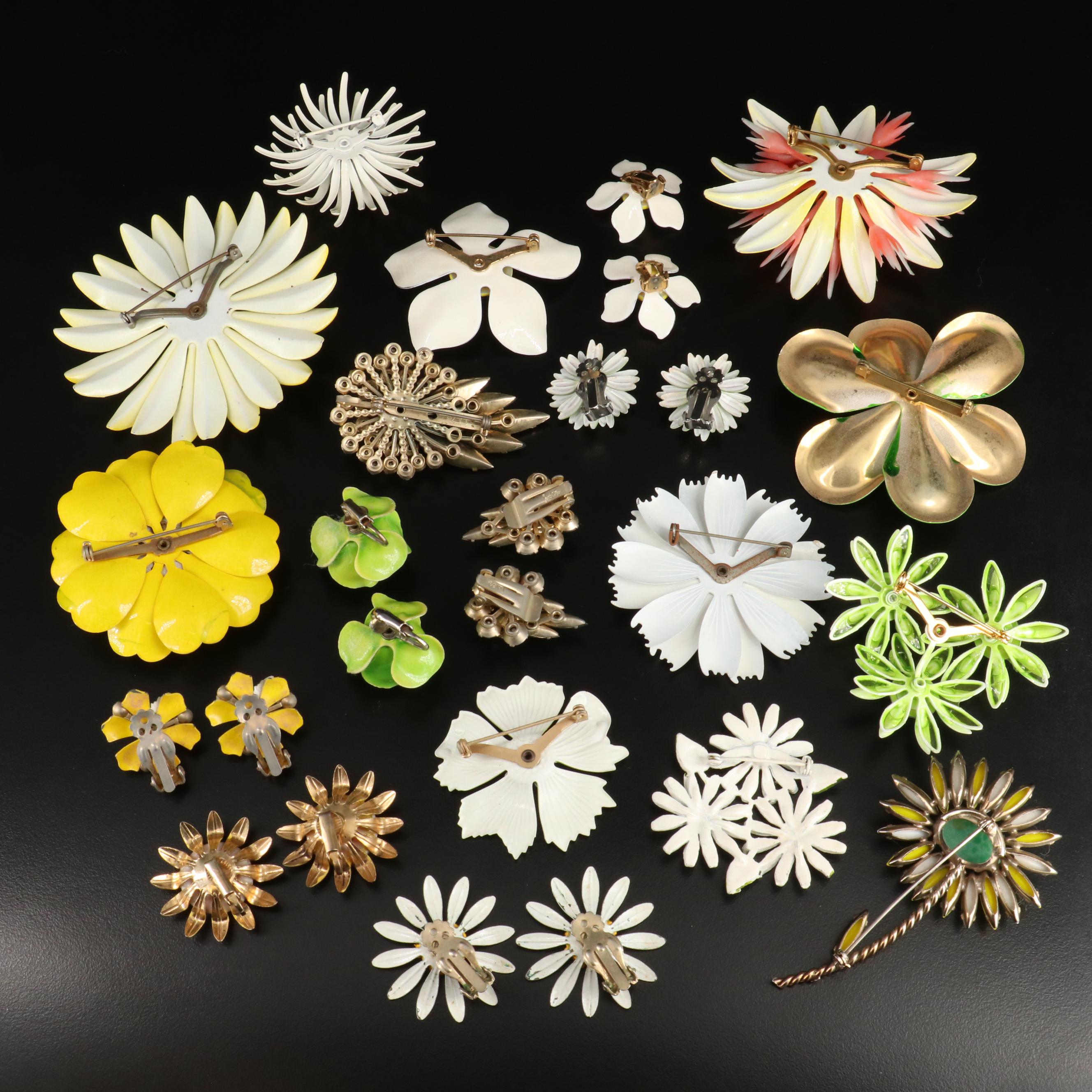 Vintage Enamel and Rhinestone Floral Jewelry Collection