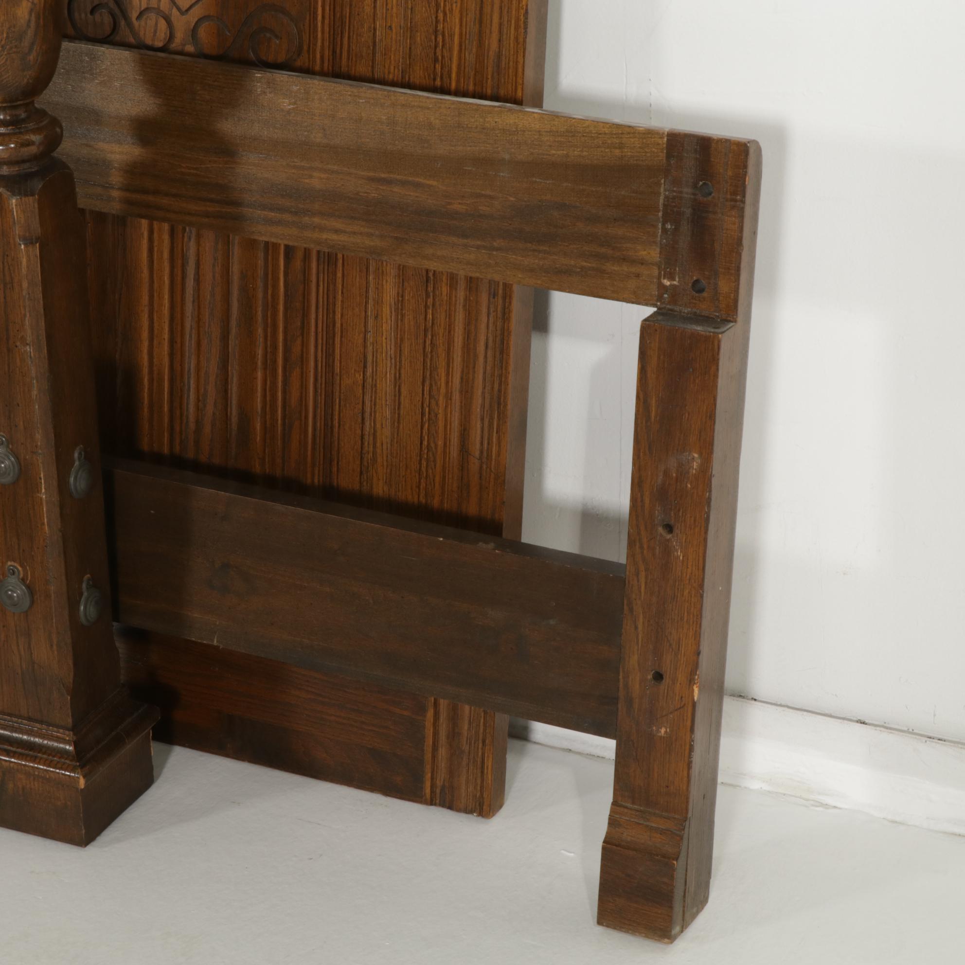 Ethan Allen "Royal Charter" Oak King Size Tester Bed, Mid to Late 20th Century