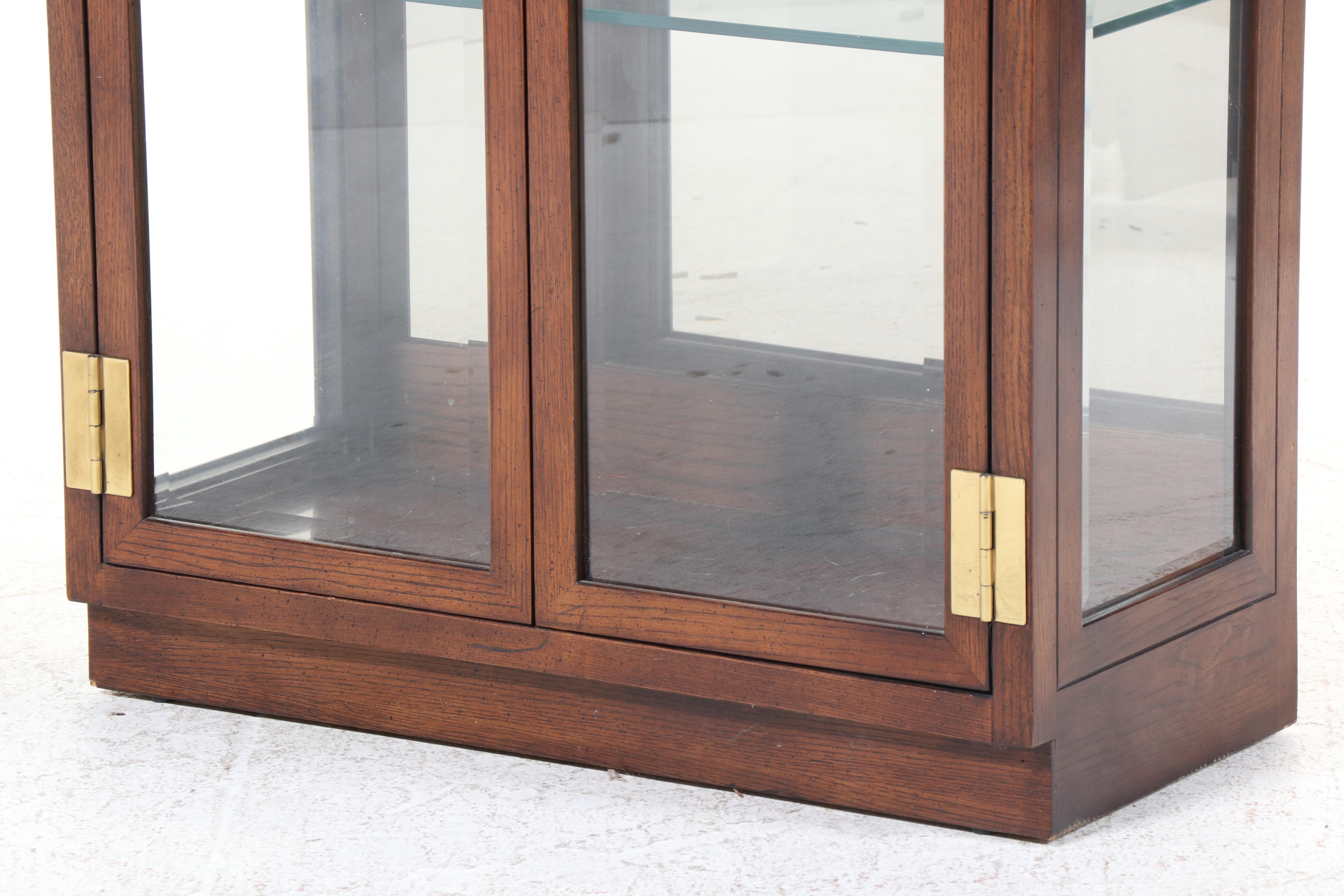 Henredon Campaign Style Brass-Mounted Oak Display Cabinet, Late 20th Century