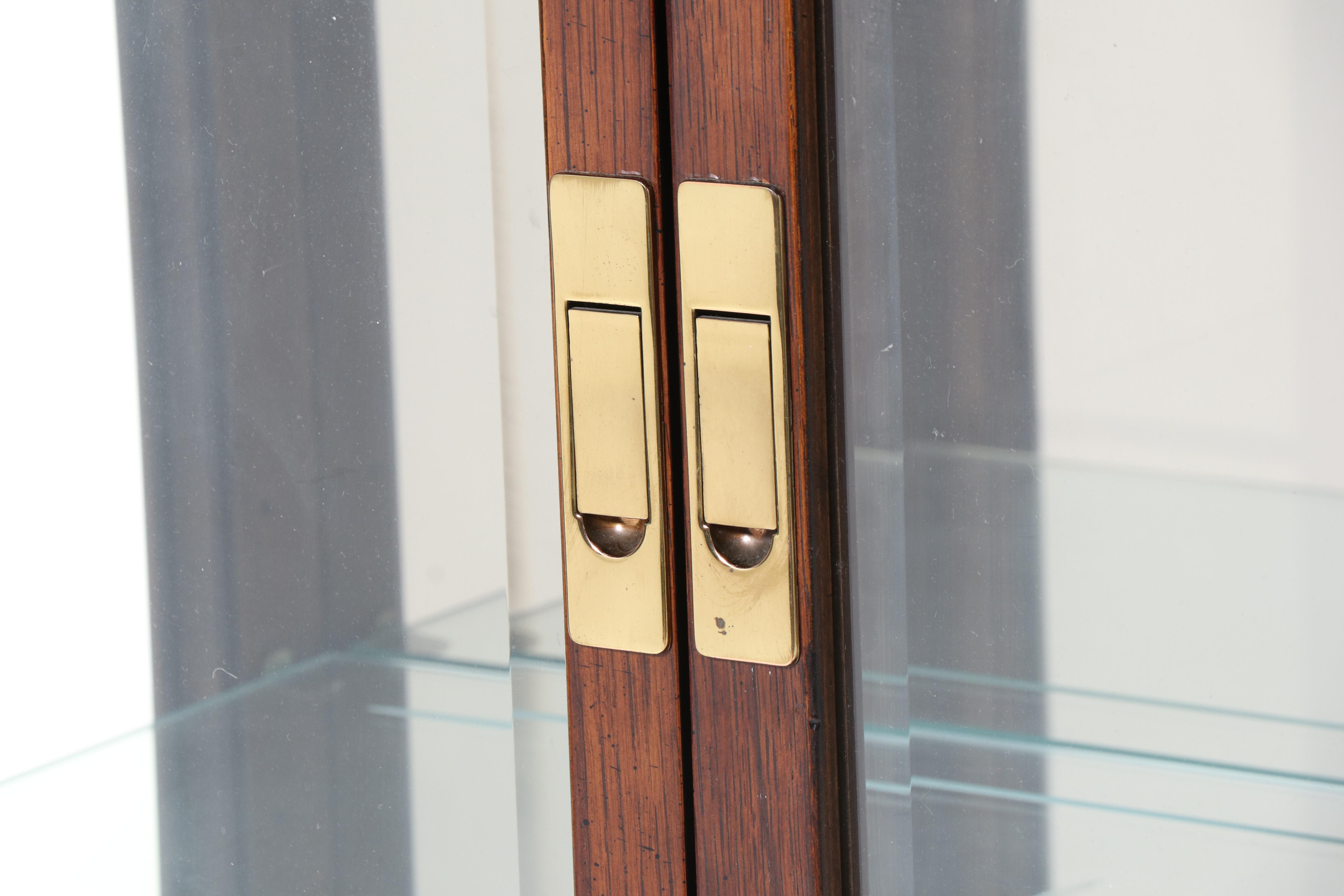 Henredon Campaign Style Brass-Mounted Oak Display Cabinet, Late 20th Century