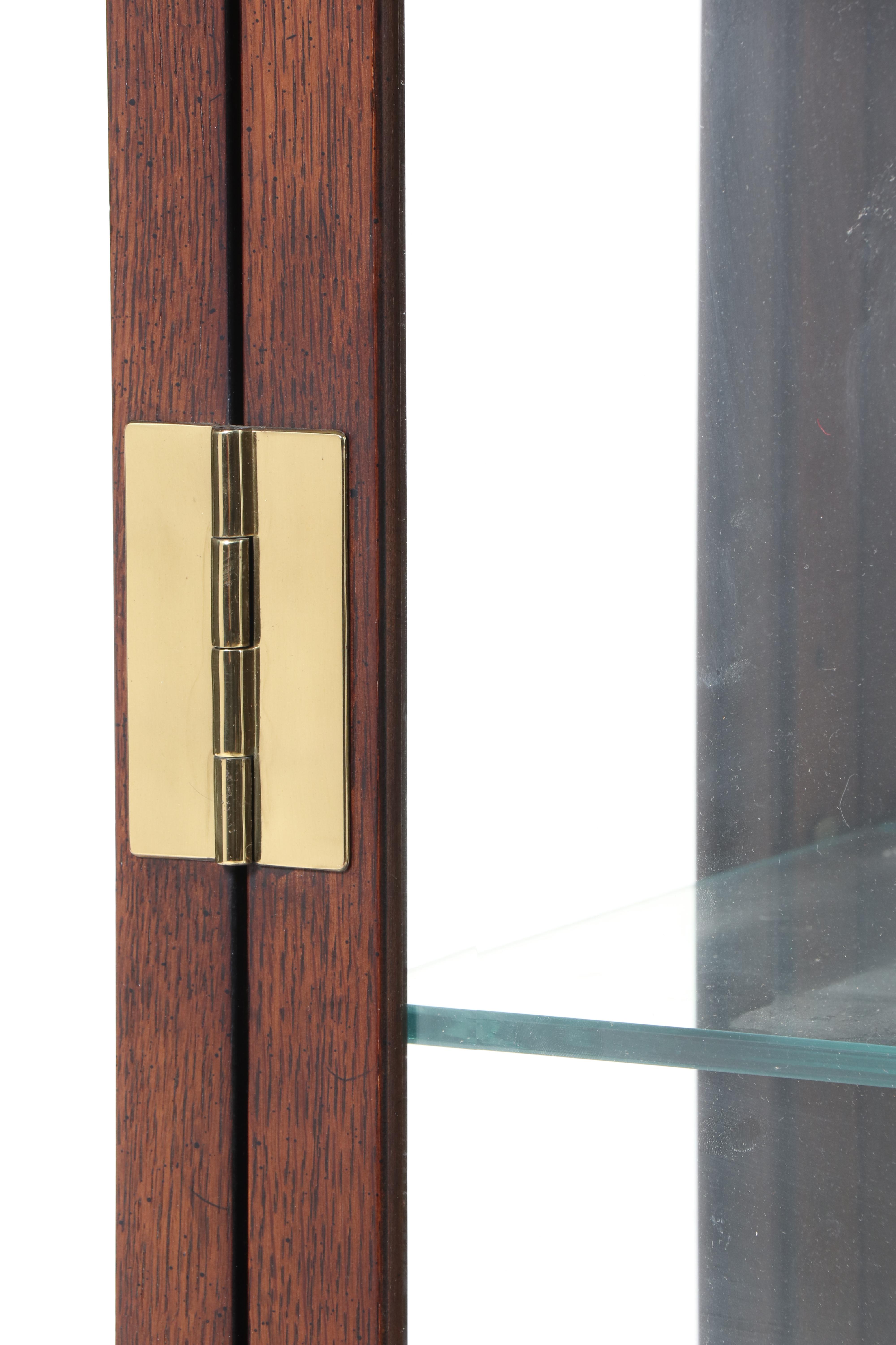 Henredon Campaign Style Brass-Mounted Oak Display Cabinet, Late 20th Century