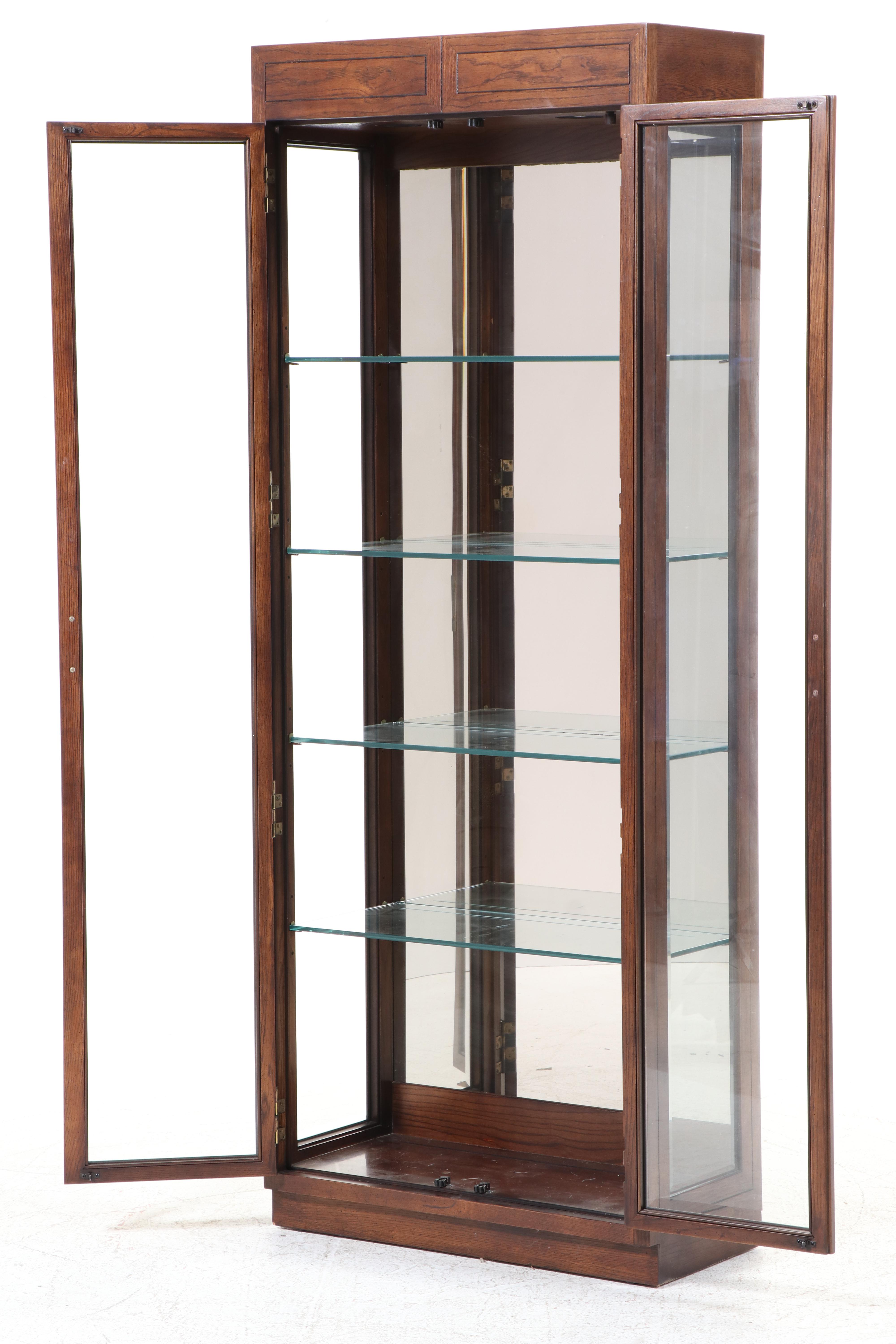 Henredon Campaign Style Brass-Mounted Oak Display Cabinet, Late 20th Century