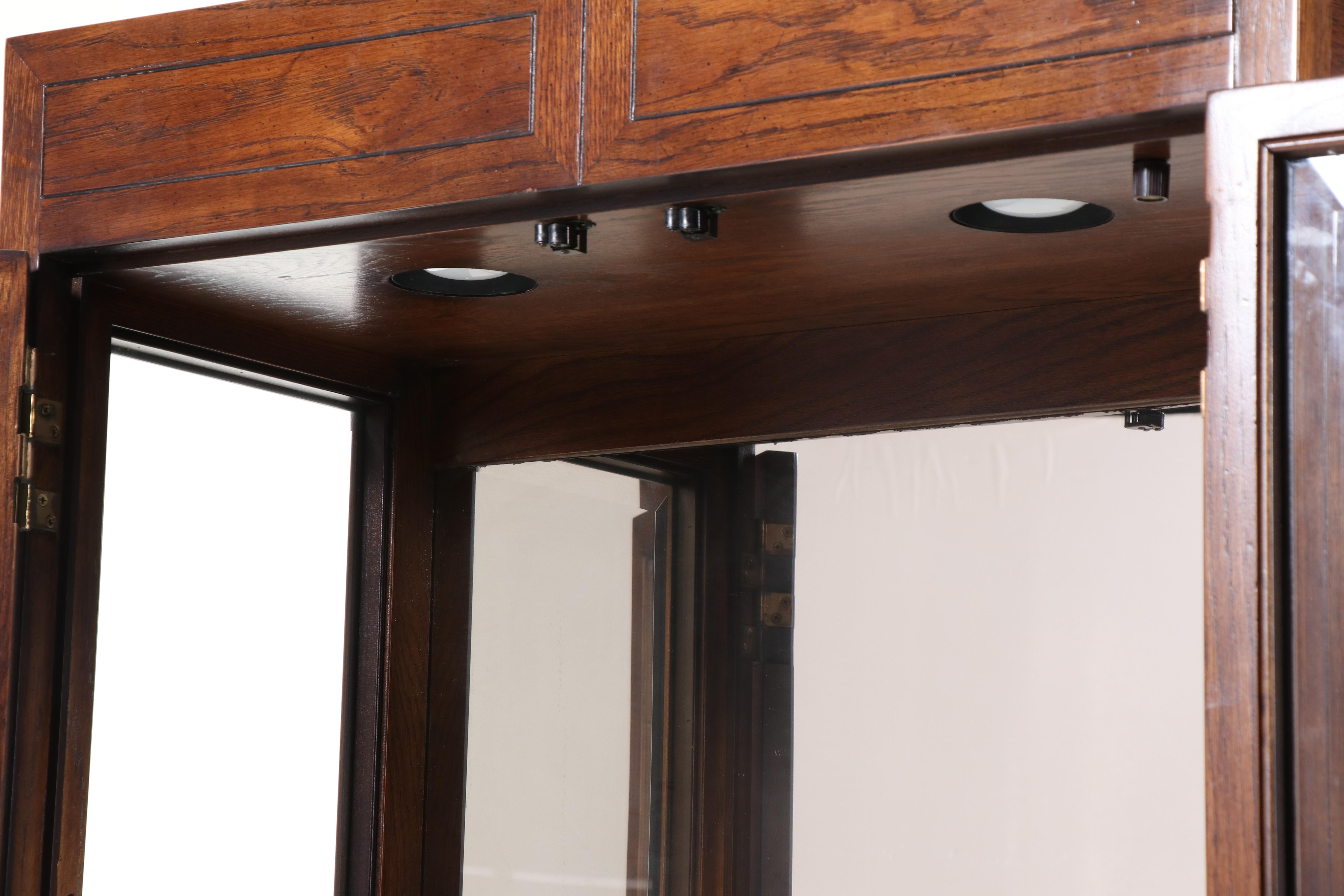 Henredon Campaign Style Brass-Mounted Oak Display Cabinet, Late 20th Century