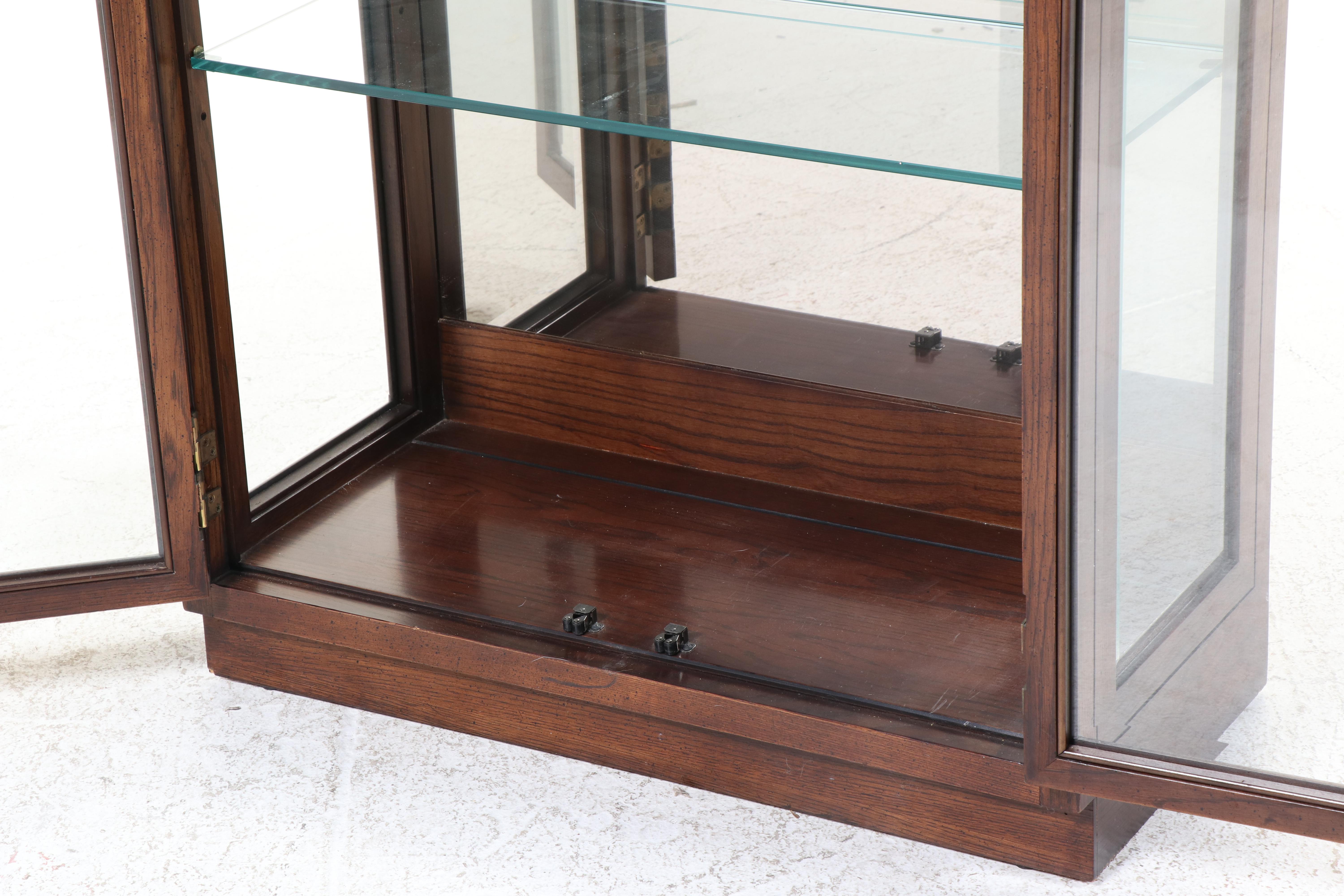 Henredon Campaign Style Brass-Mounted Oak Display Cabinet, Late 20th Century