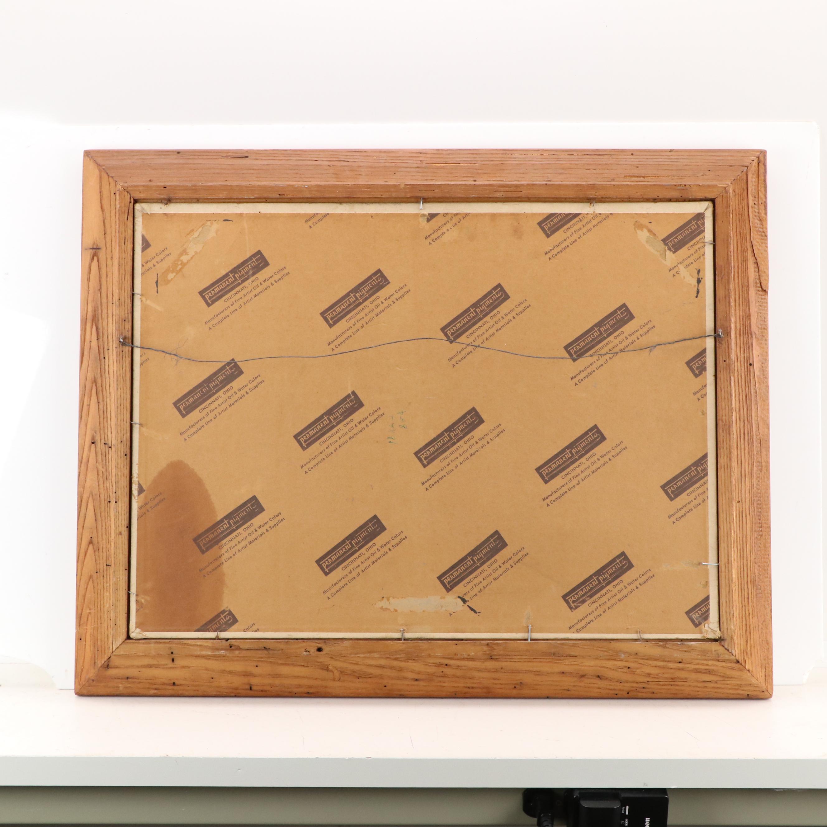 Helen Oppenheimer Genre Oil Painting of Town Scene with Produce Market, 1958