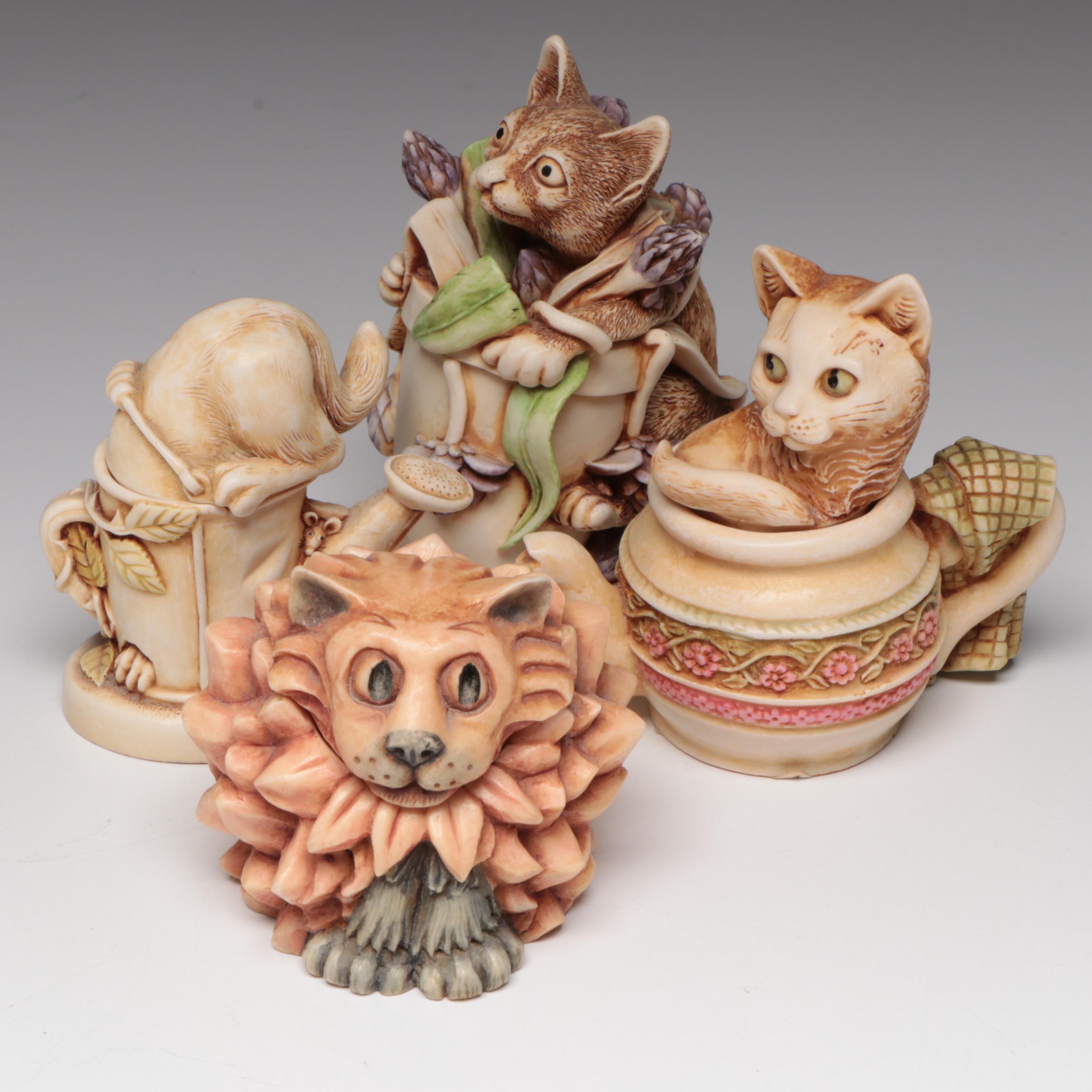 Harmony Kingdom "Catch As Catch Can" and Other Resin Cat Figurines, Vintage