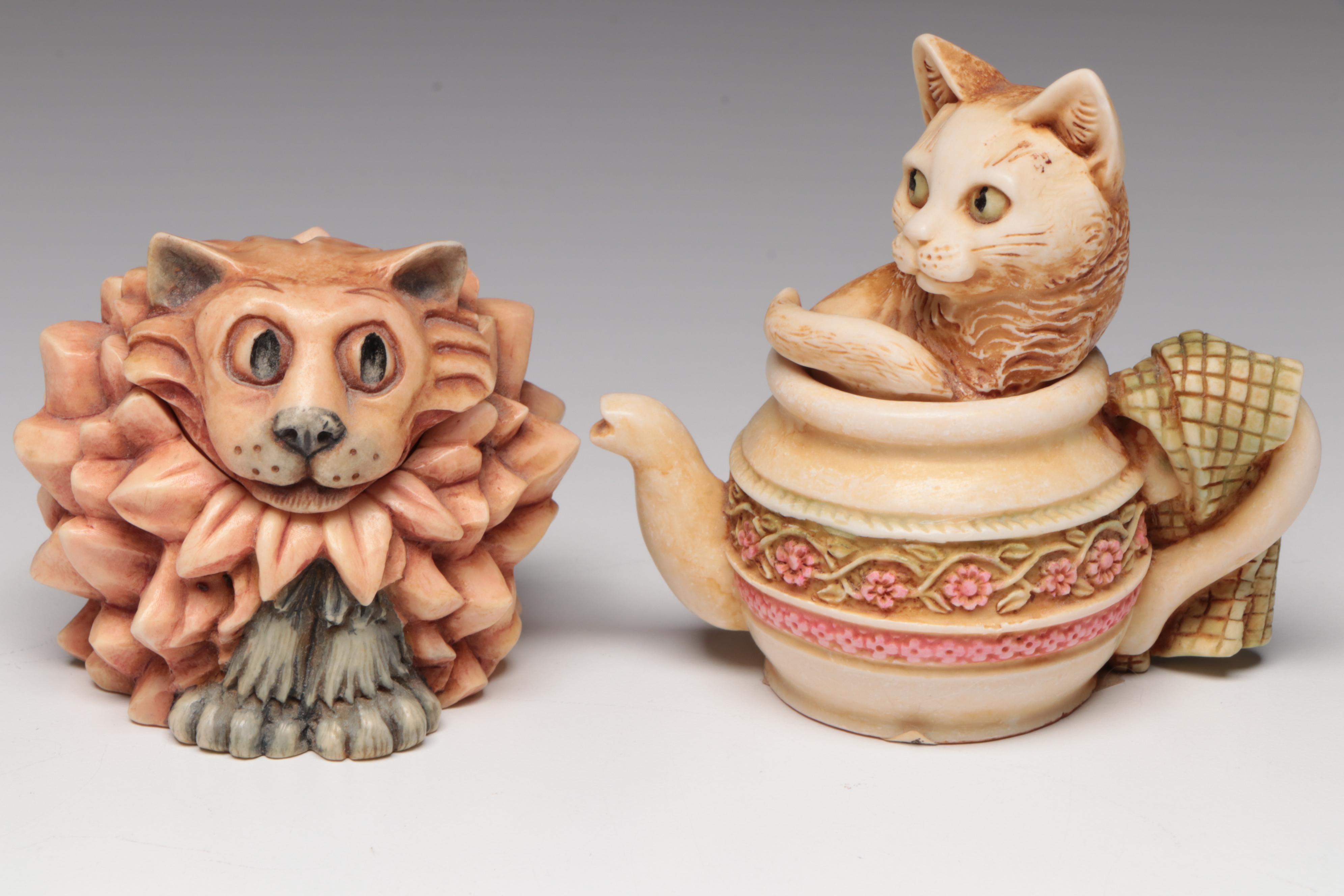 Harmony Kingdom "Catch As Catch Can" and Other Resin Cat Figurines, Vintage