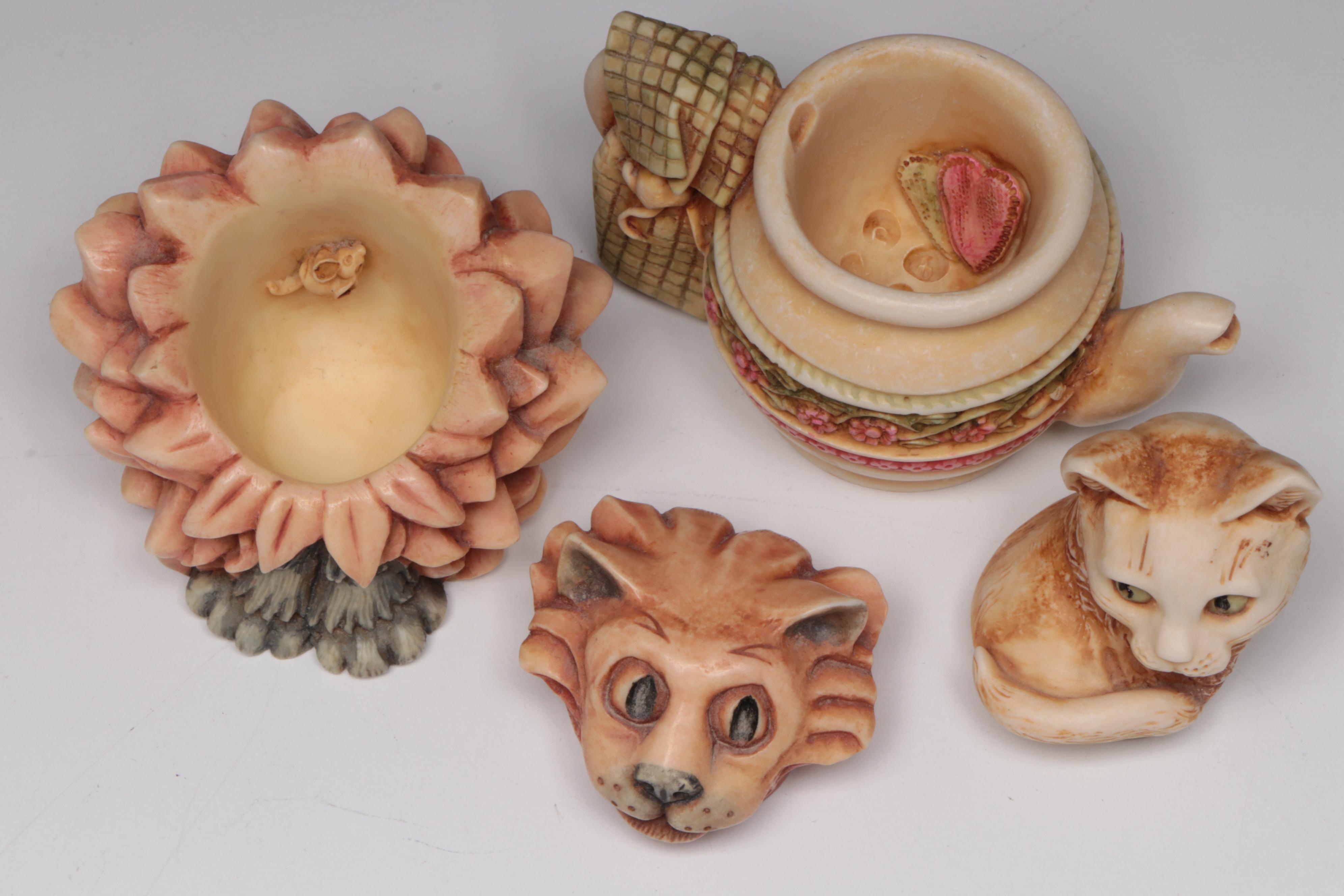 Harmony Kingdom "Catch As Catch Can" and Other Resin Cat Figurines, Vintage