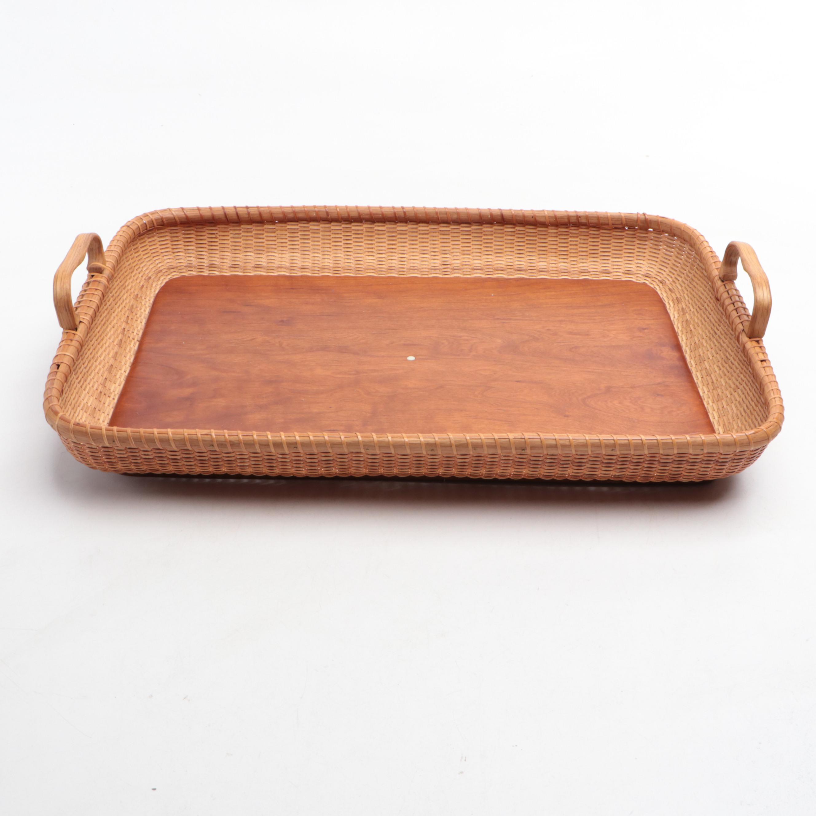 Artisan-Signed Nantucket Woven Round Basket and Serving Tray