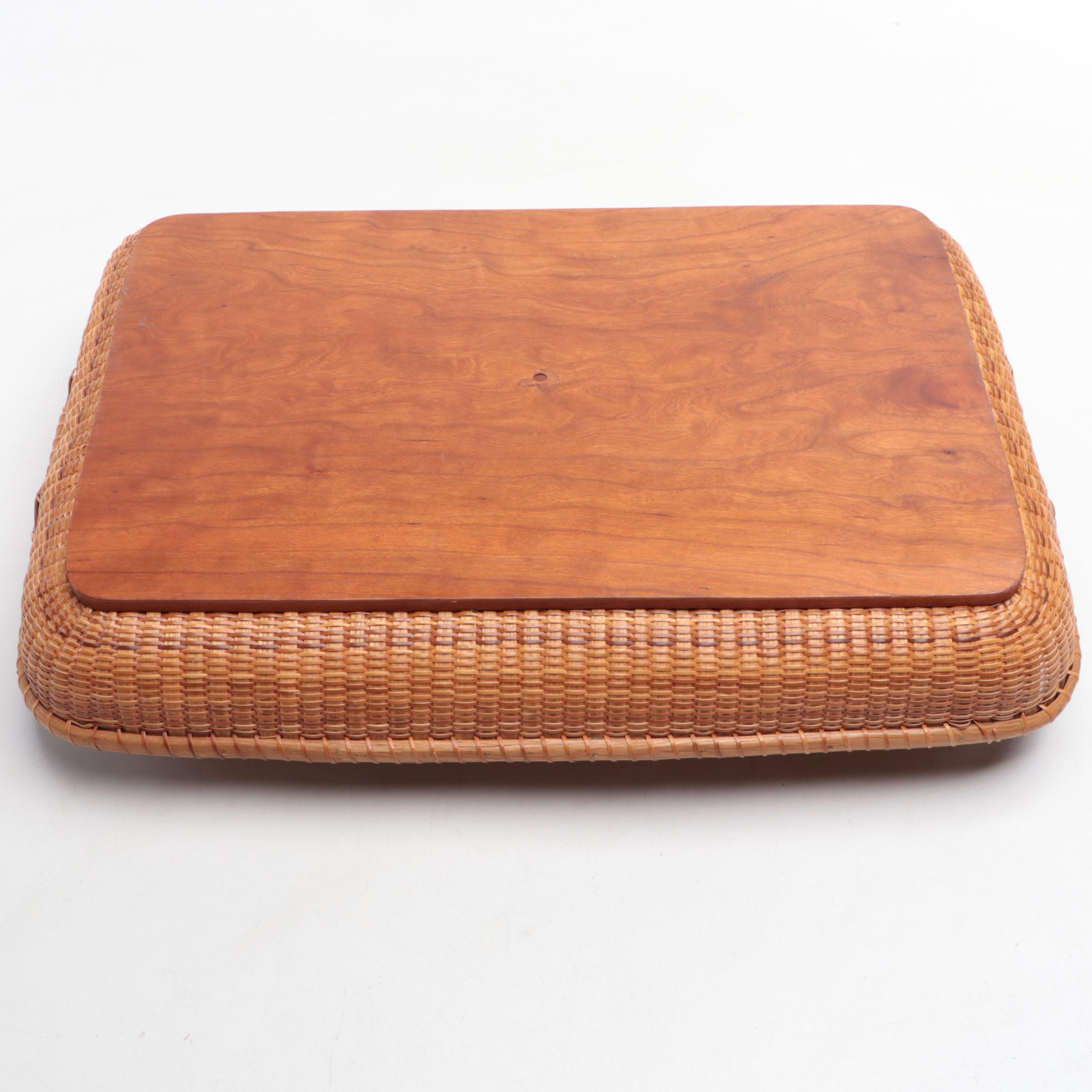 Artisan-Signed Nantucket Woven Round Basket and Serving Tray