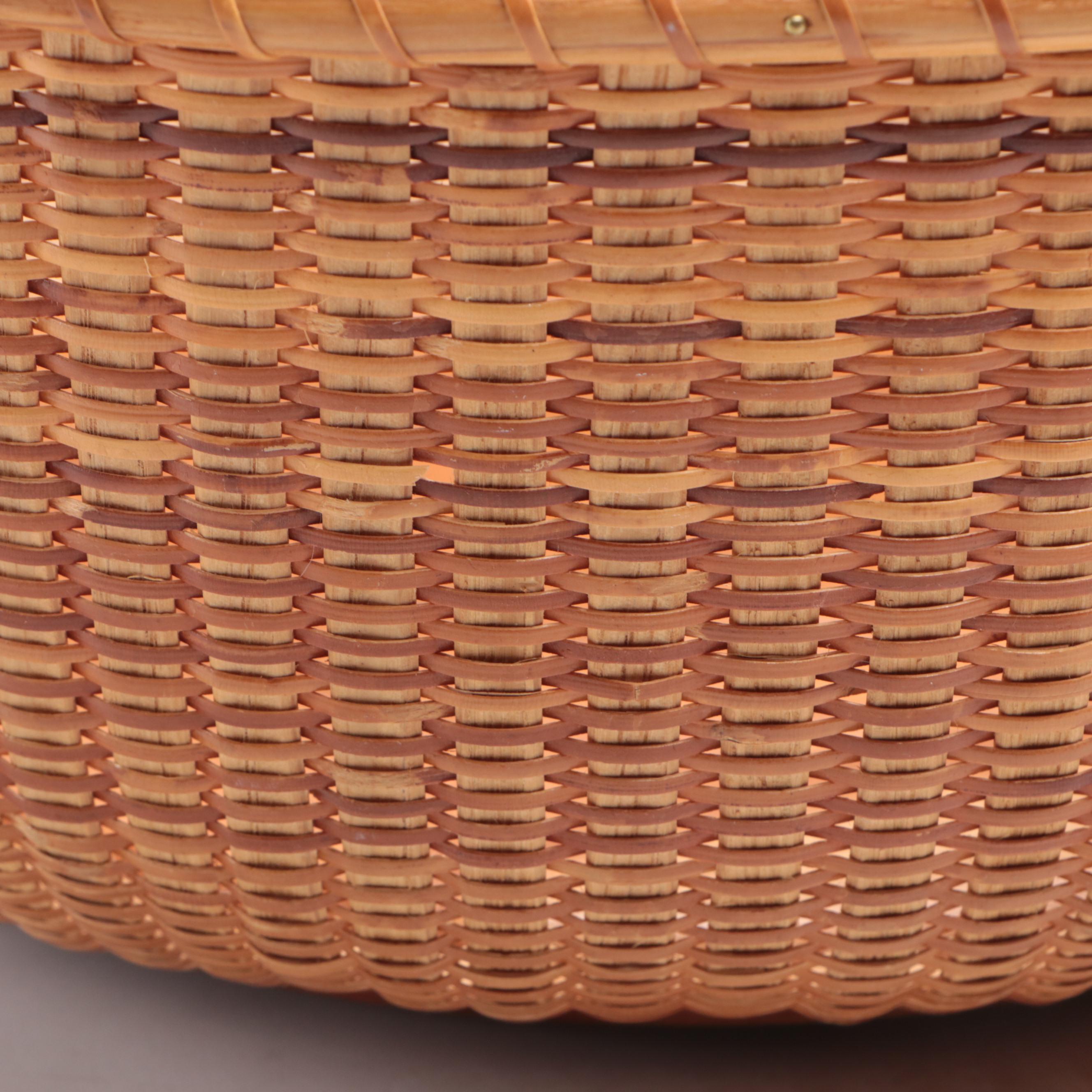 Artisan-Signed Nantucket Woven Round Basket and Serving Tray
