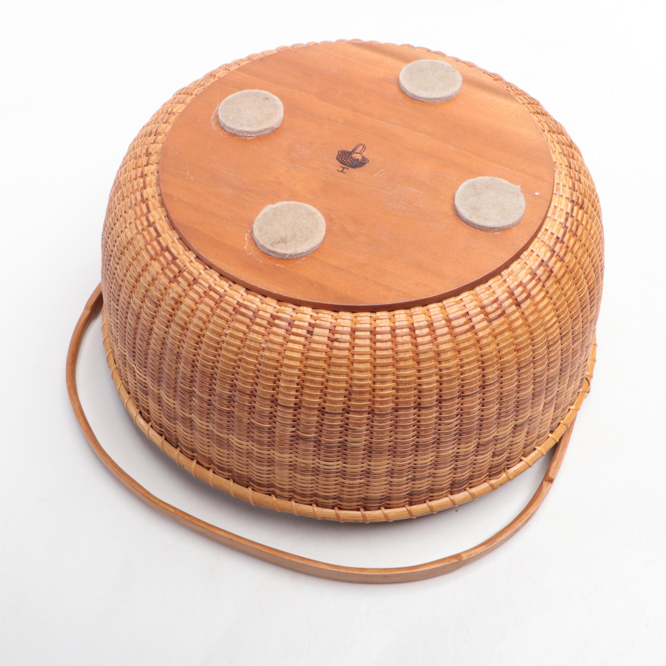 Artisan-Signed Nantucket Woven Round Basket and Serving Tray