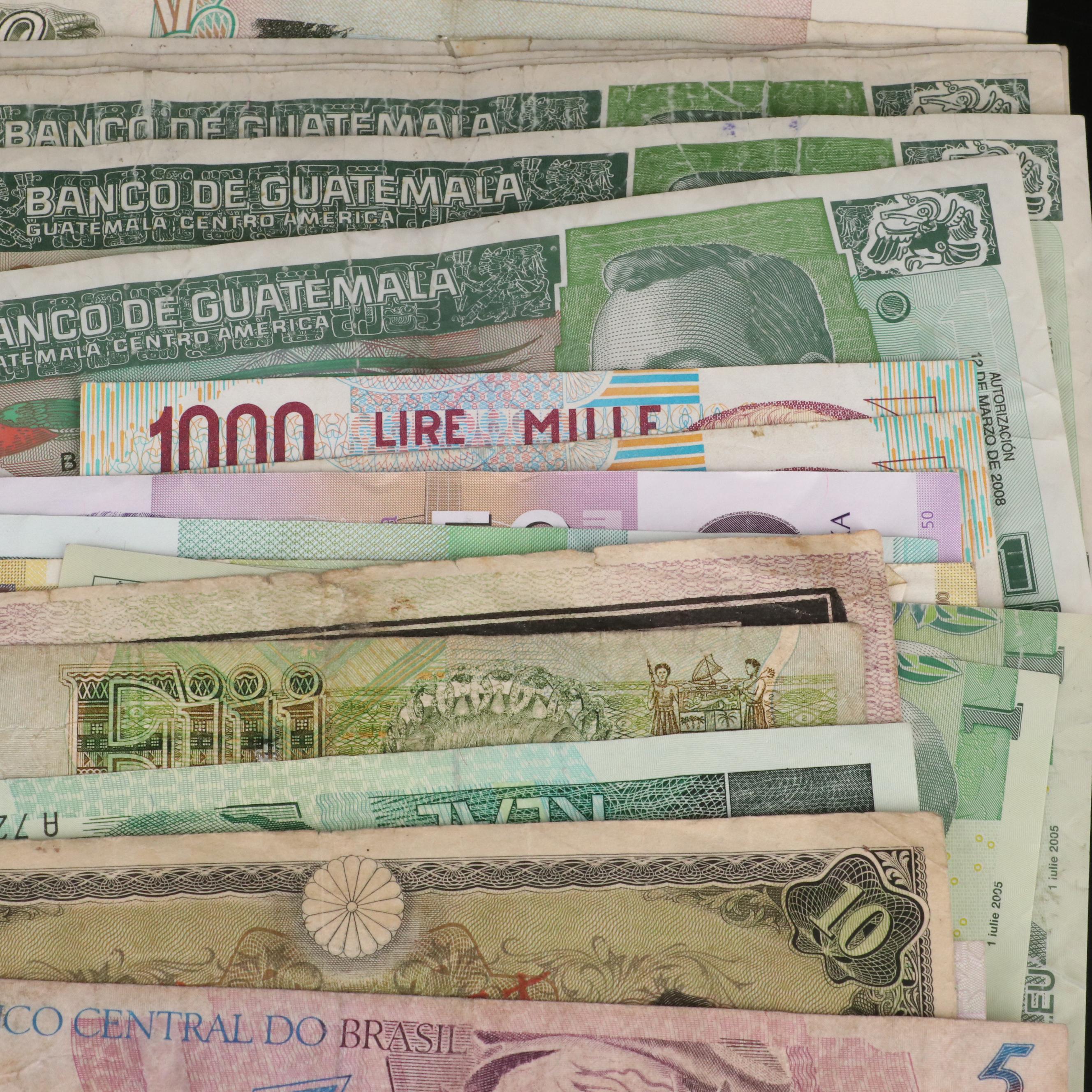 Group of Fifty-Five Pieces of Various Foreign Currency Notes