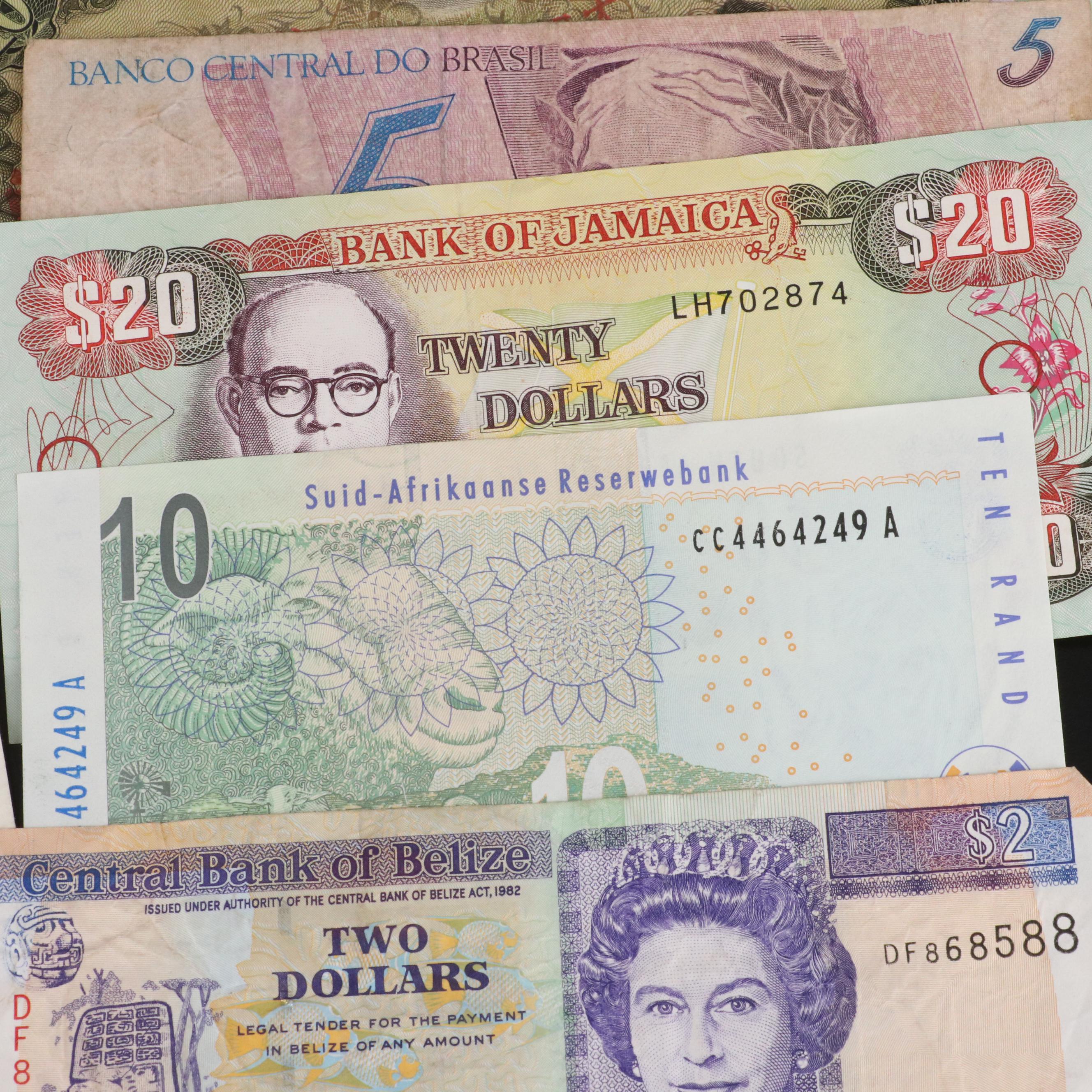 Group of Fifty-Five Pieces of Various Foreign Currency Notes