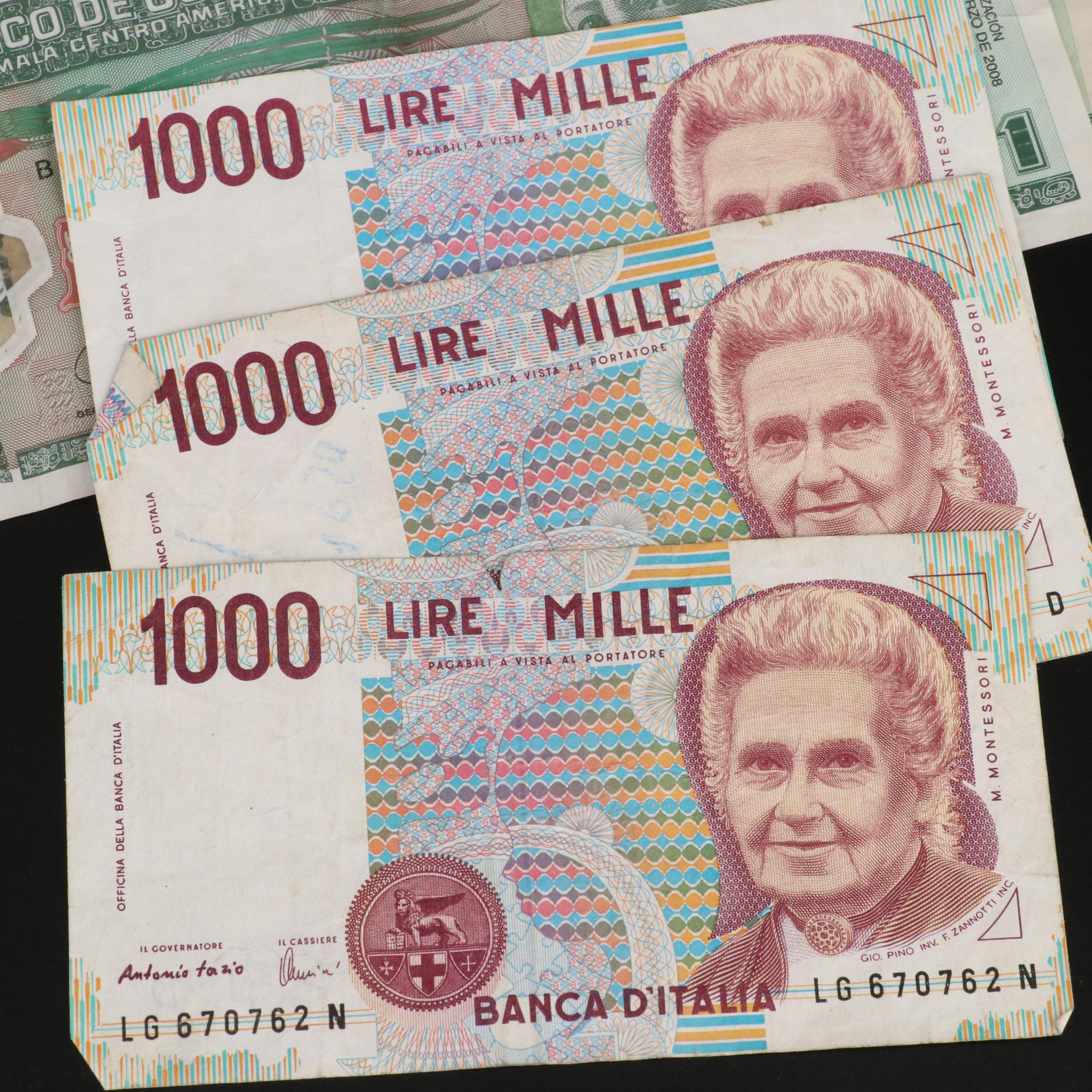 Group of Fifty-Five Pieces of Various Foreign Currency Notes