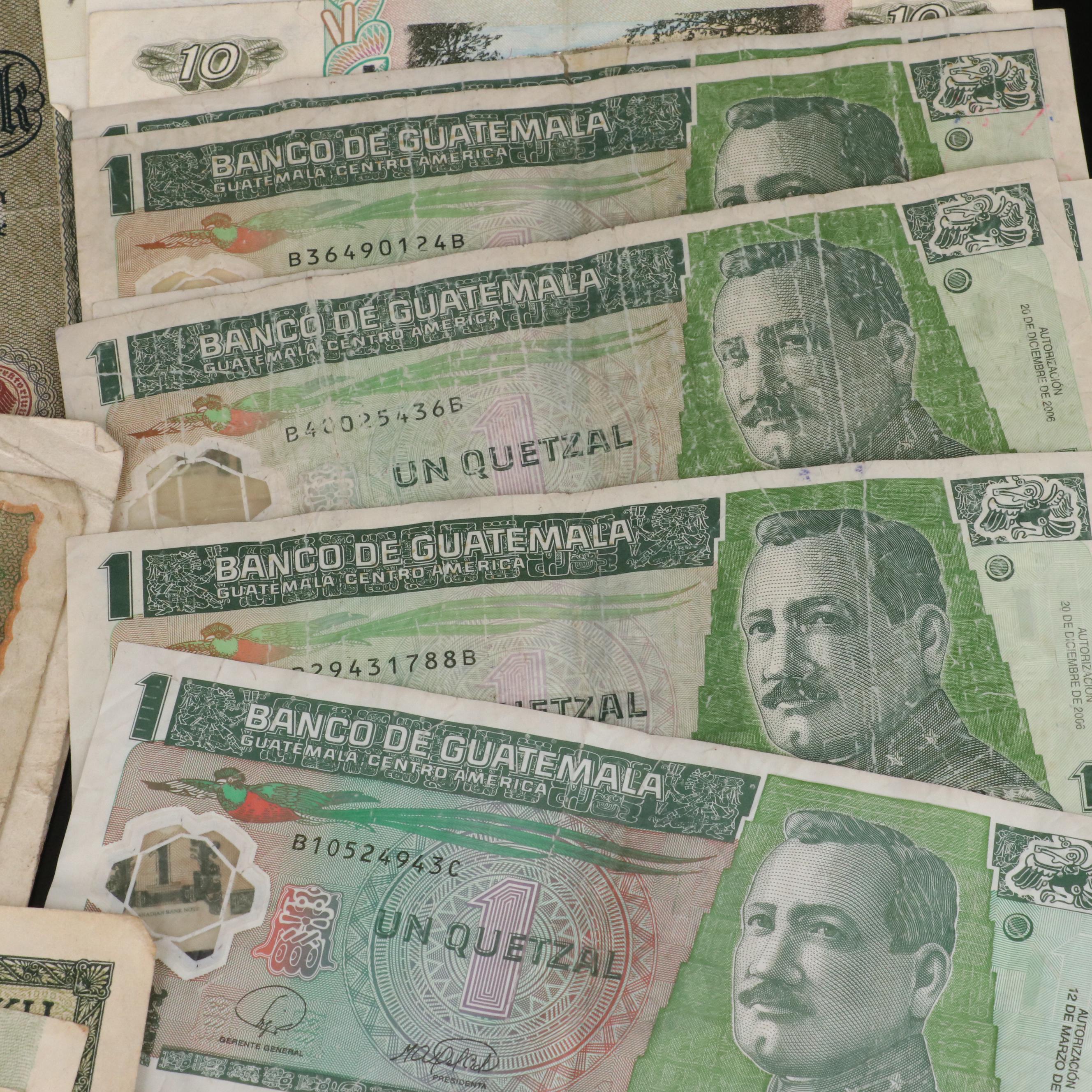 Group of Fifty-Five Pieces of Various Foreign Currency Notes