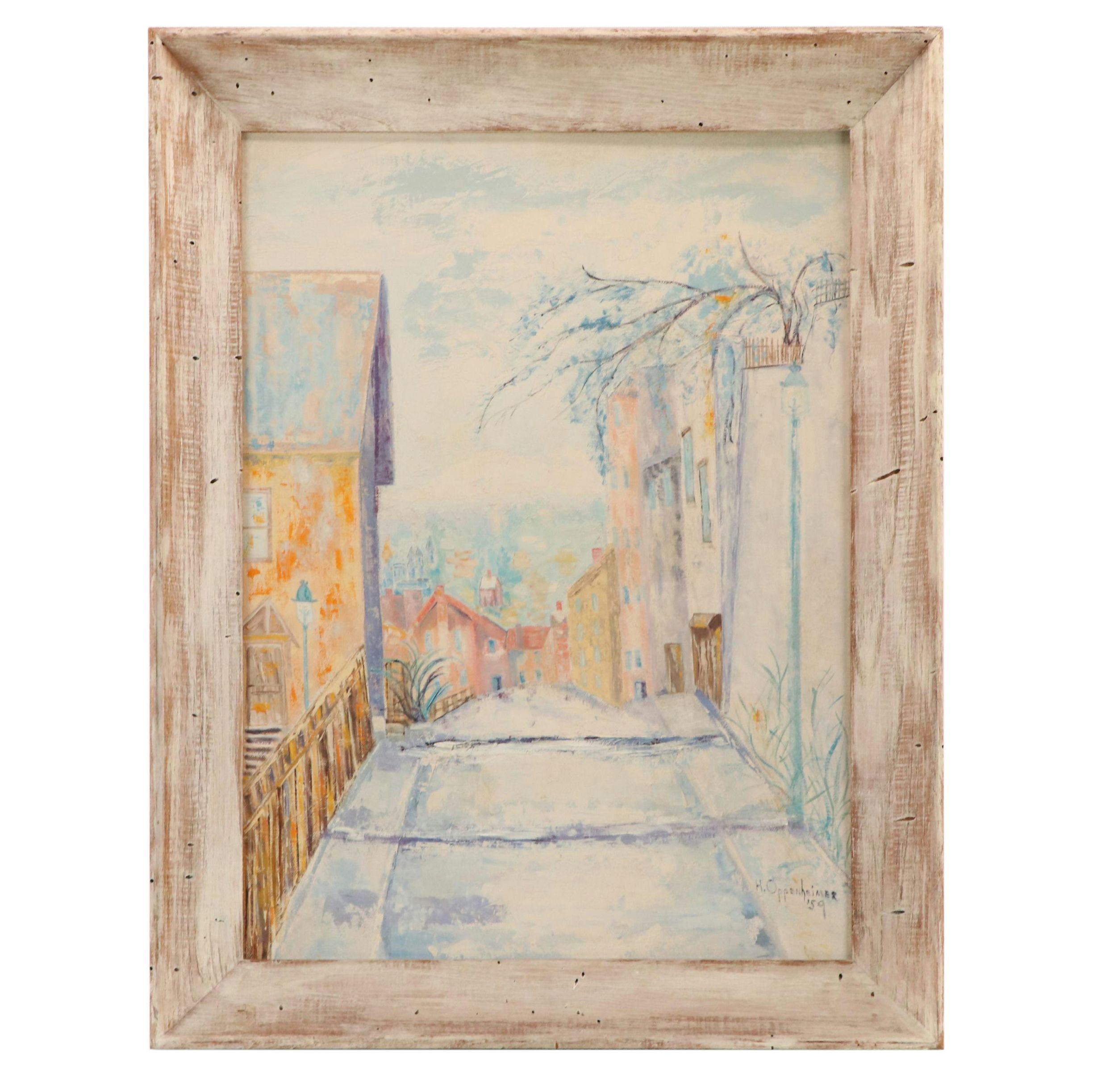 Helen Oppenheimer Oil Painting of Cityscape, 1959