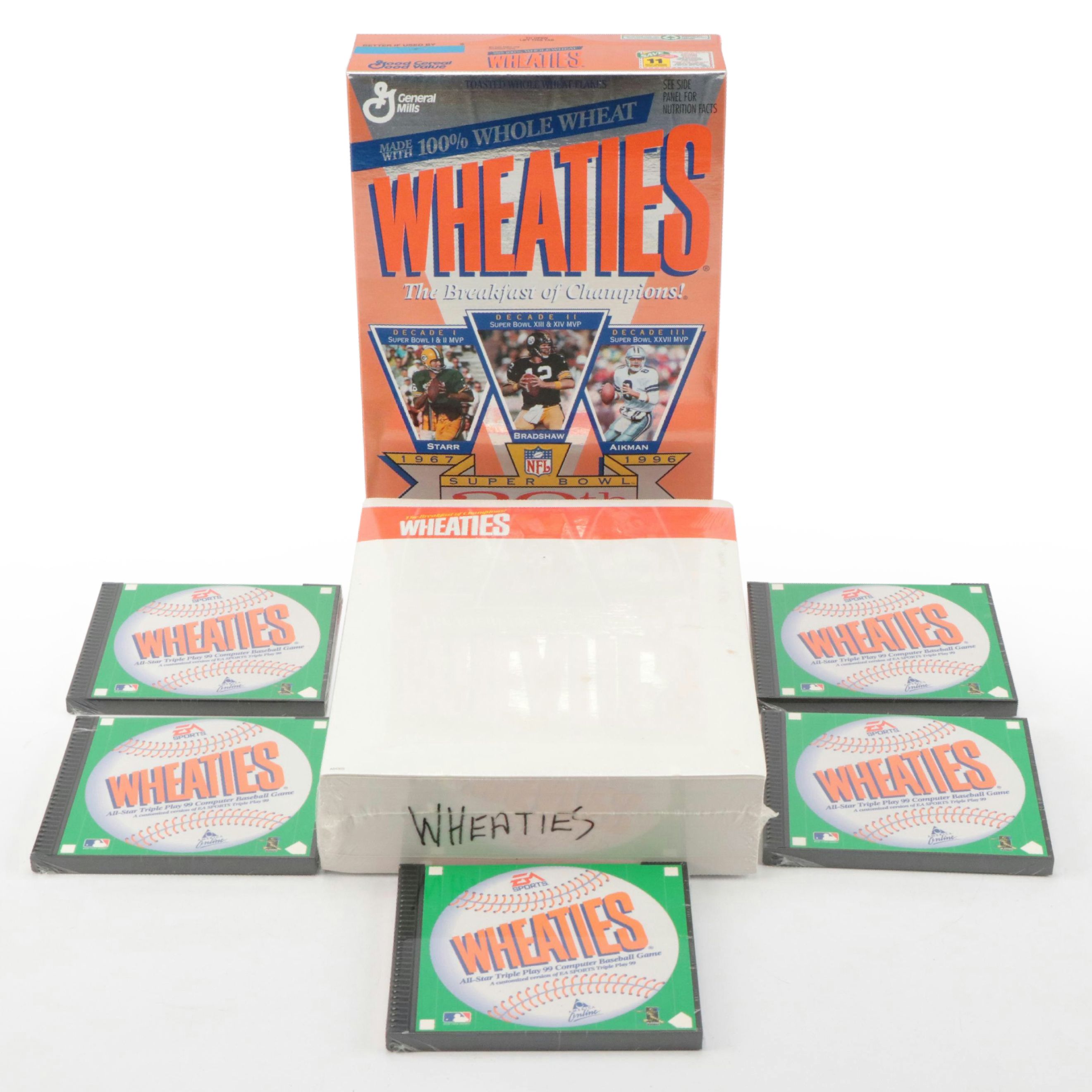 General Mills Wheaties NFL Anniversary Cereal Box with Computer Games and Papers