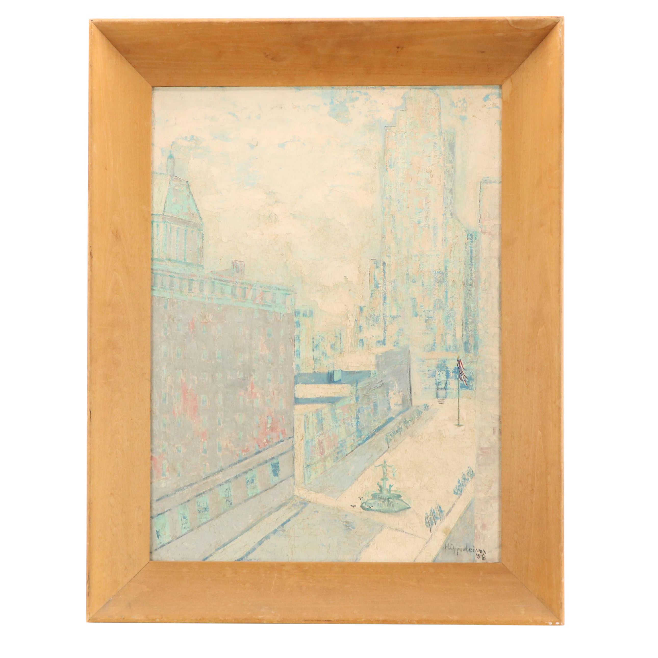 Helen Oppenheimer Oil Painting of Cincinnati Cityscape, 1958