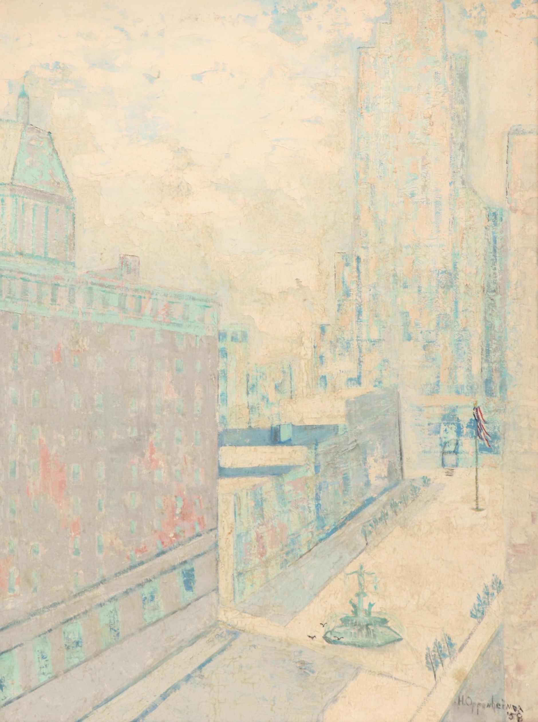 Helen Oppenheimer Oil Painting of Cincinnati Cityscape, 1958