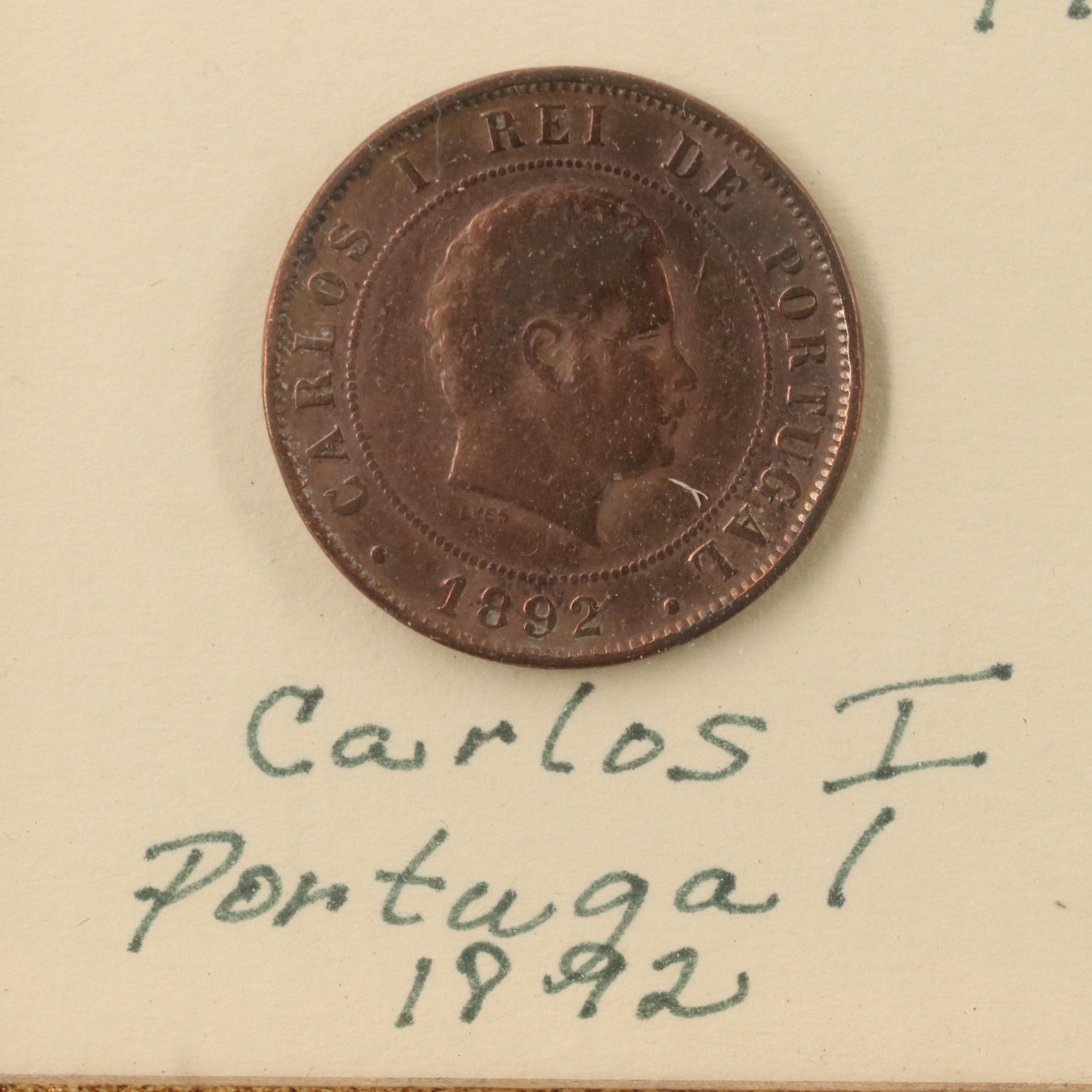 Framed Antique World Coin Set, Including Silver Coins