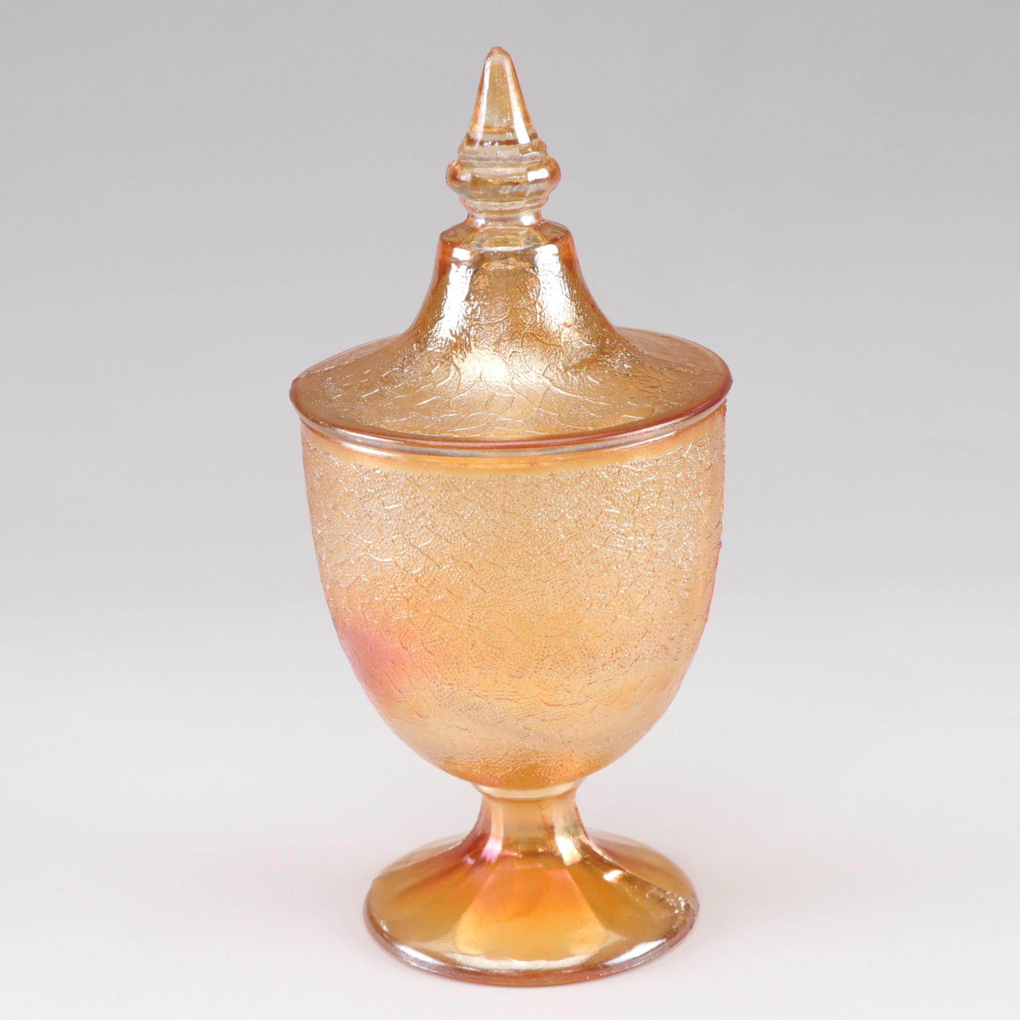 Imperial Glass Co. Footed Candy Dish & Anchor Hocking Carnival Glass Coin Bank