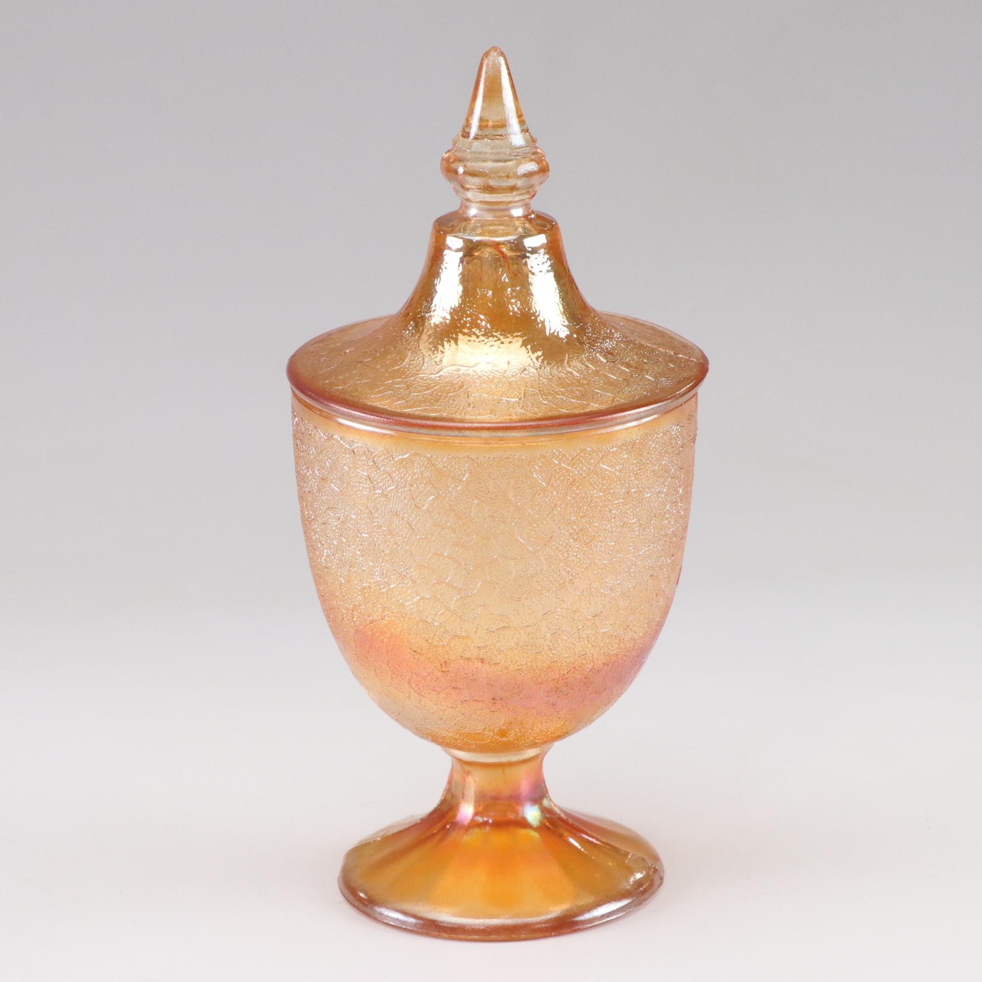 Imperial Glass Co. Footed Candy Dish & Anchor Hocking Carnival Glass Coin Bank