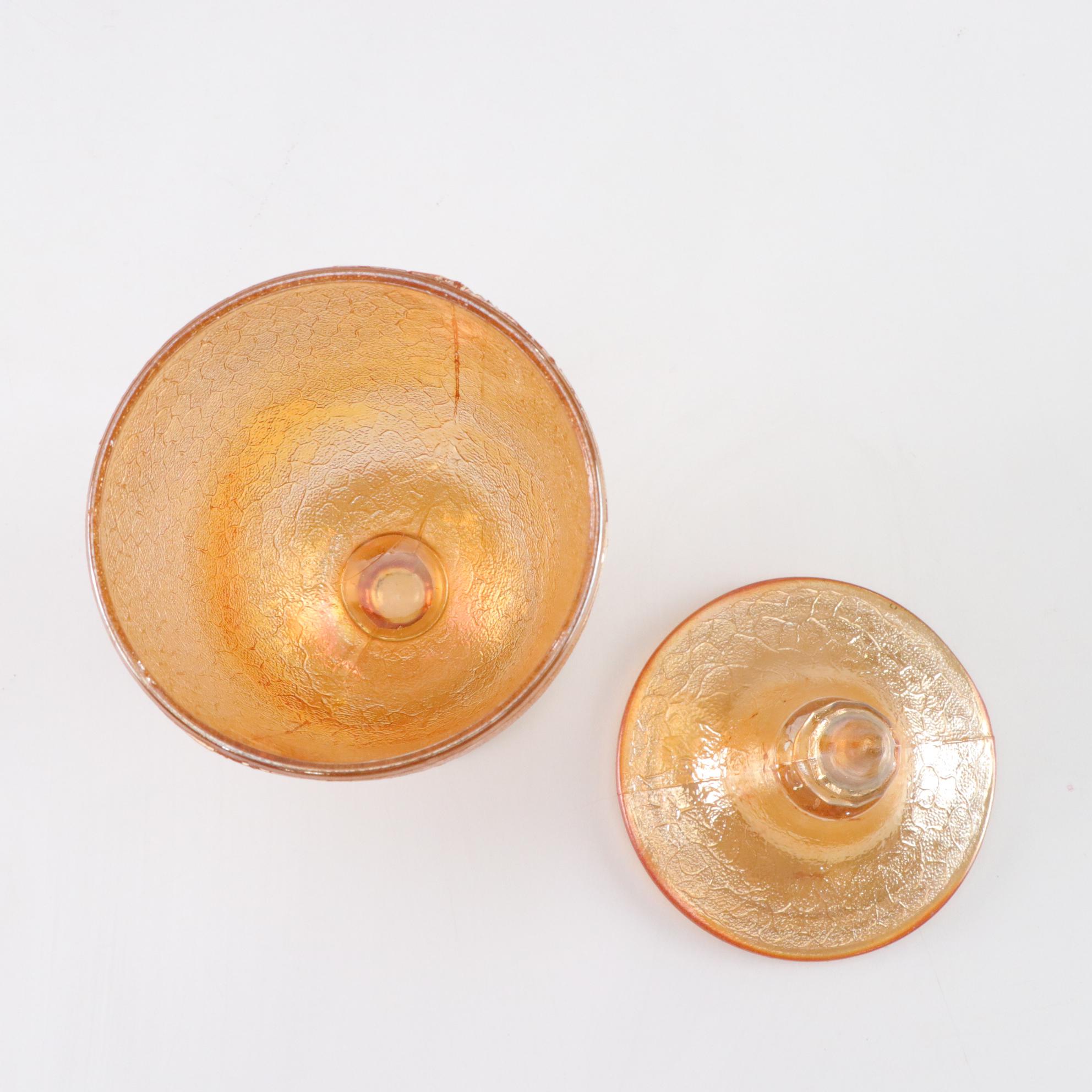 Imperial Glass Co. Footed Candy Dish & Anchor Hocking Carnival Glass Coin Bank