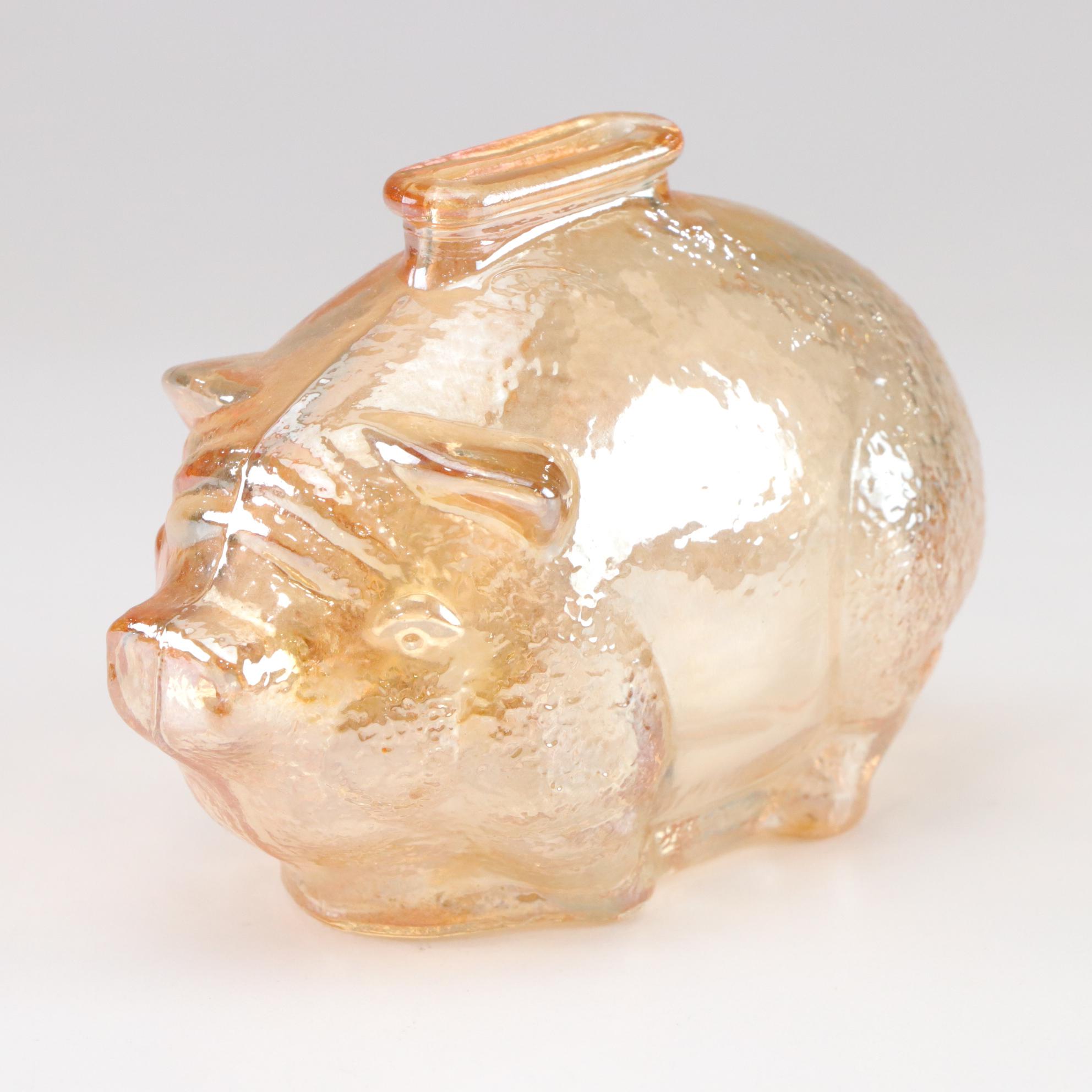 Imperial Glass Co. Footed Candy Dish & Anchor Hocking Carnival Glass Coin Bank