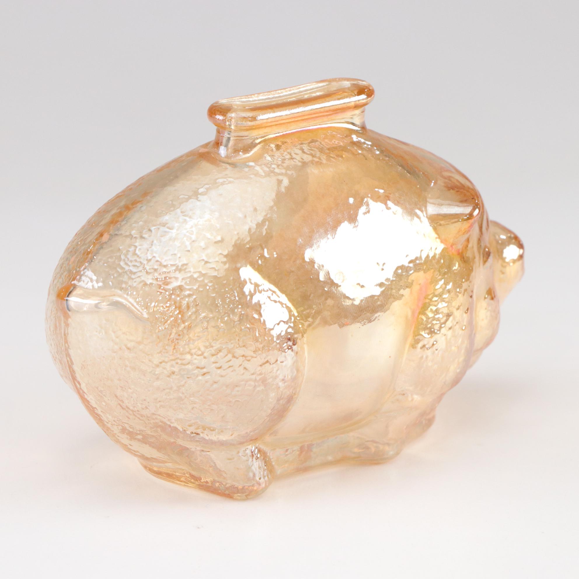 Imperial Glass Co. Footed Candy Dish & Anchor Hocking Carnival Glass Coin Bank