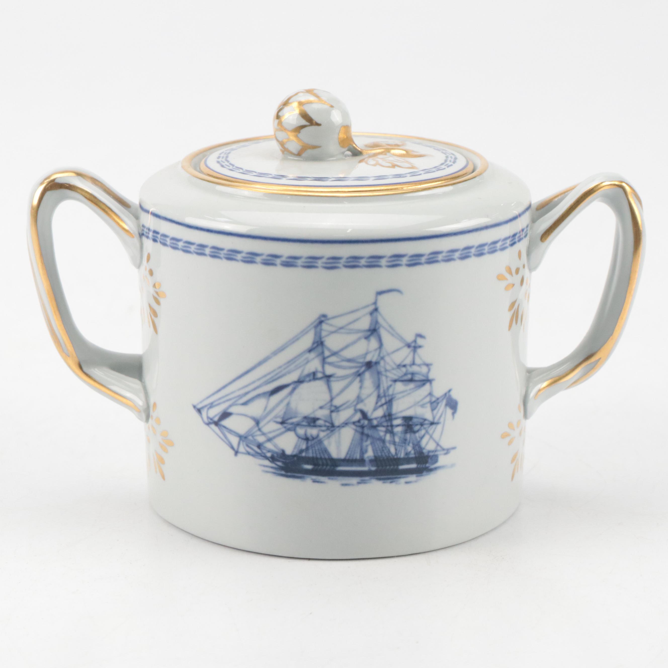 Spode Stoneware "Trade Winds Blue" Teapot, Creamer and Lidded Sugar