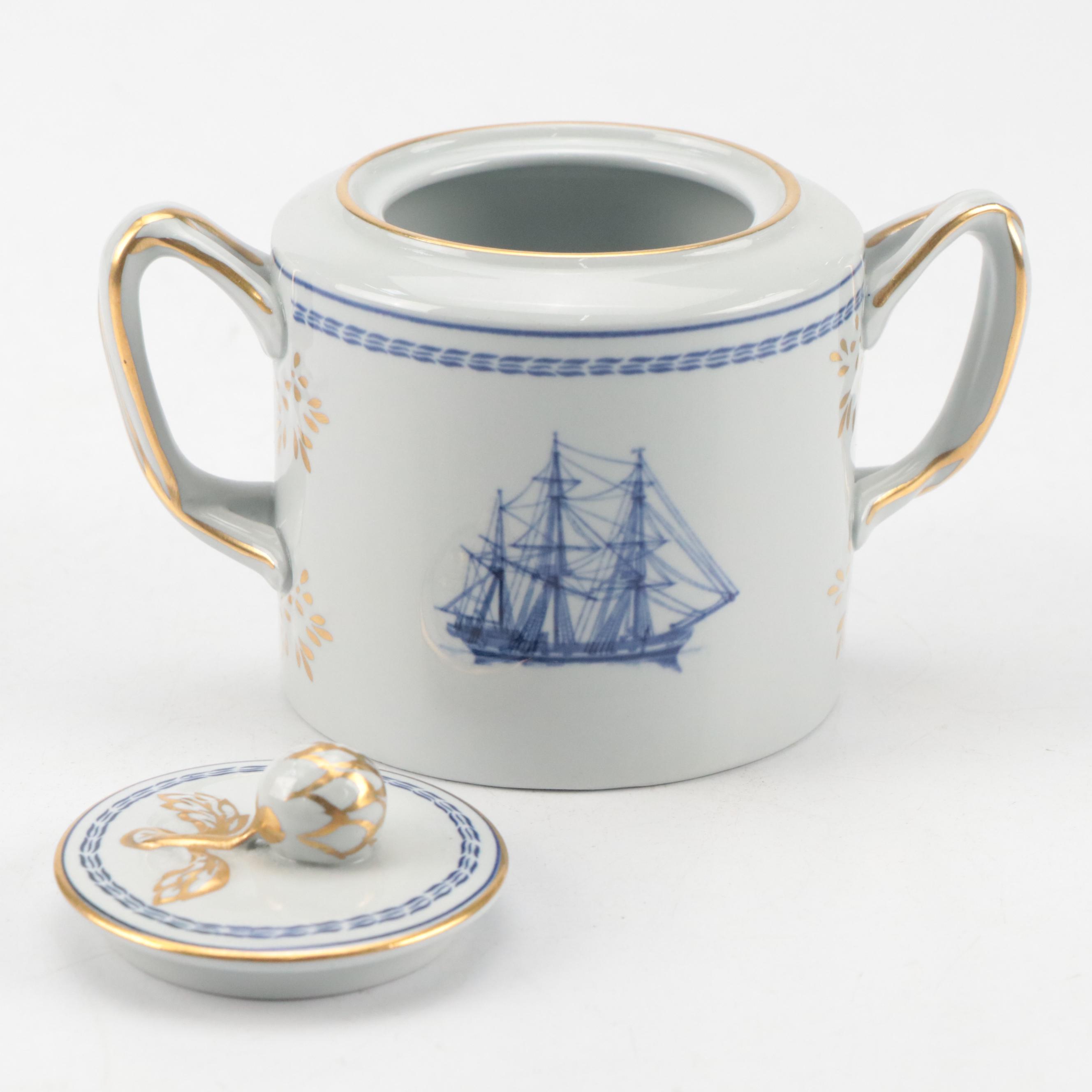 Spode Stoneware "Trade Winds Blue" Teapot, Creamer and Lidded Sugar