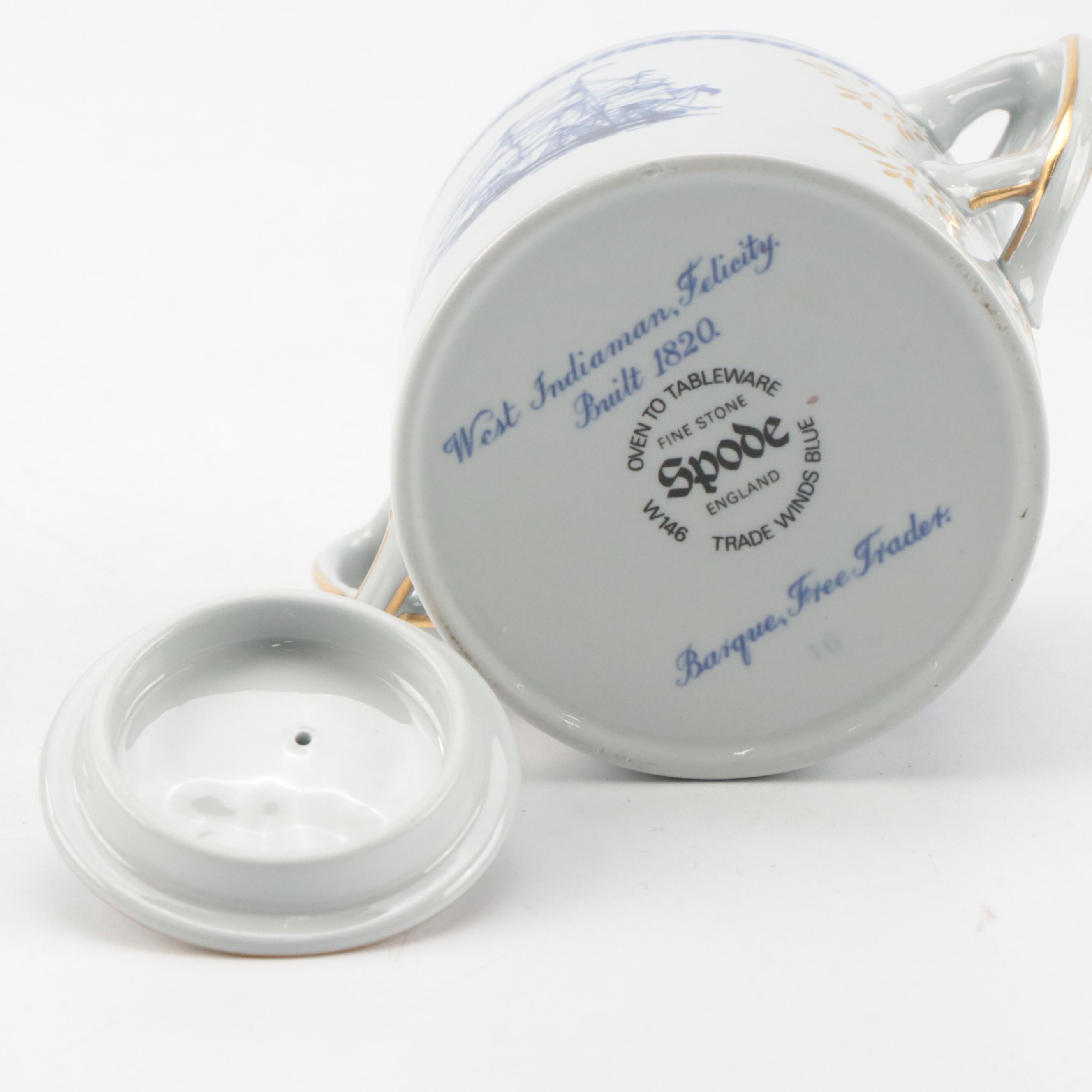 Spode Stoneware "Trade Winds Blue" Teapot, Creamer and Lidded Sugar