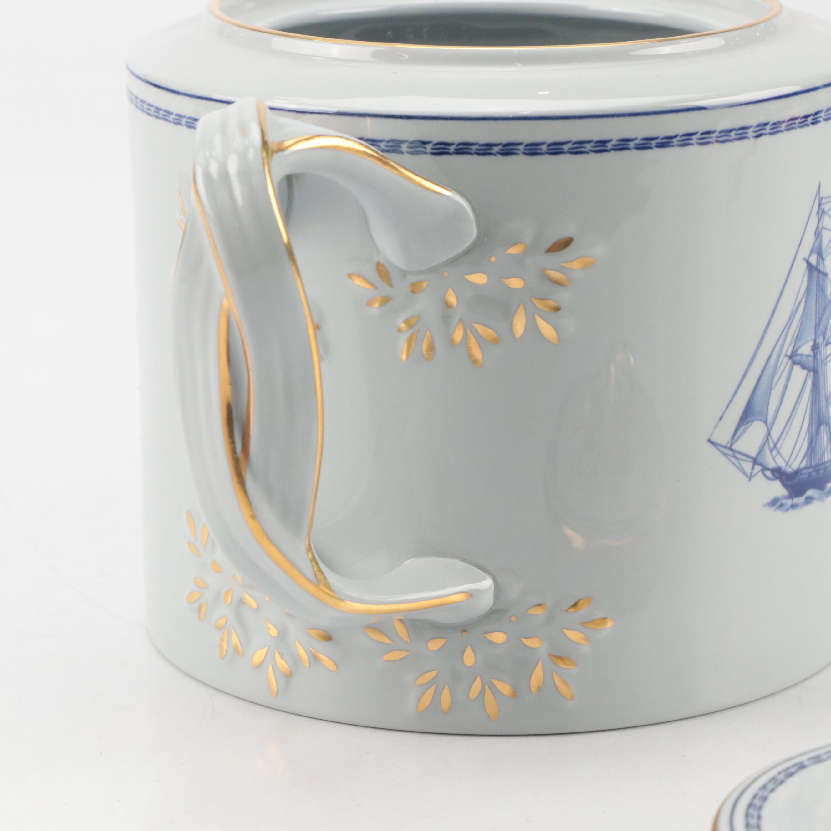 Spode Stoneware "Trade Winds Blue" Teapot, Creamer and Lidded Sugar