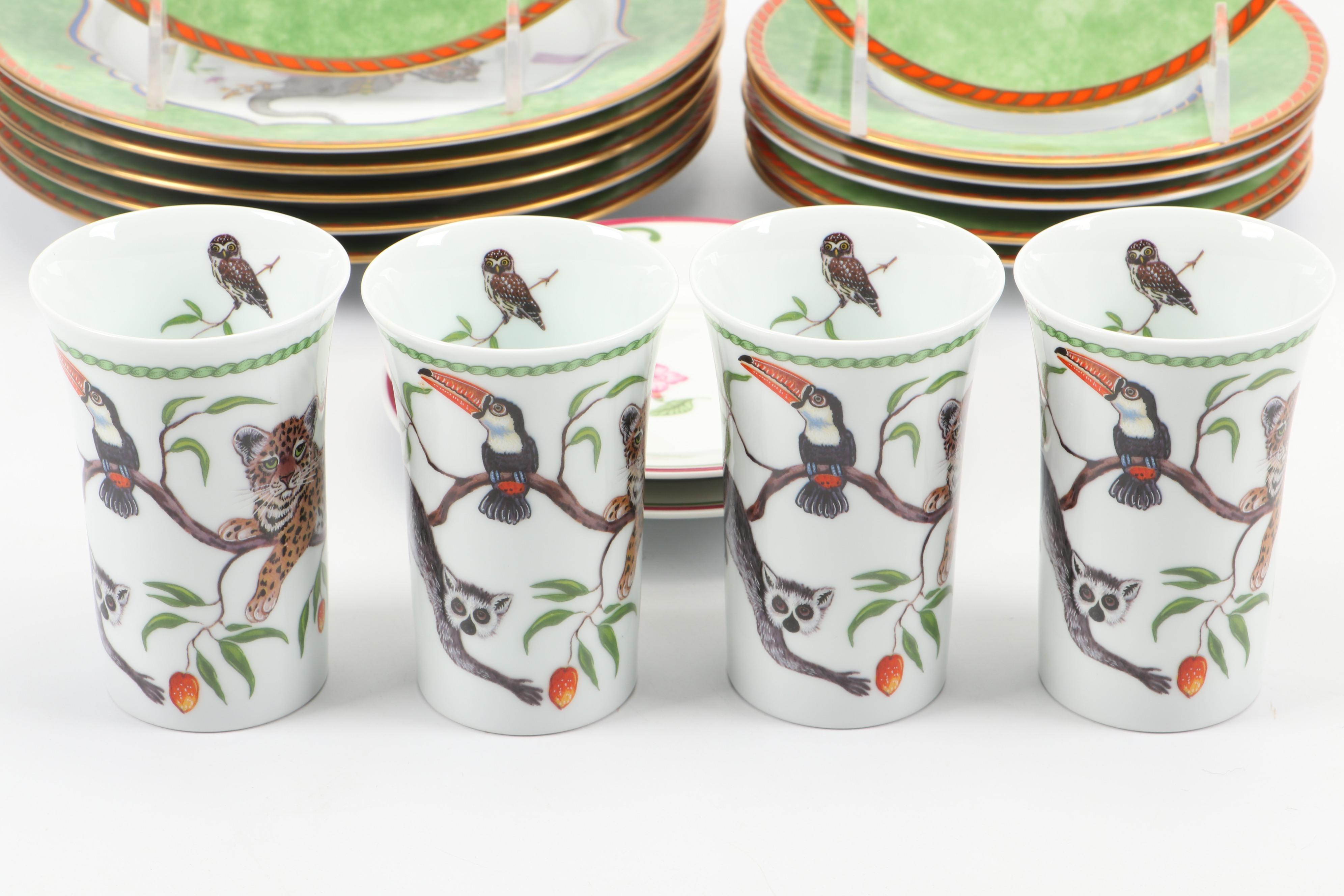 Lynn Chase "Tiger Raj" Porcelain Salad Plate, Saucers, Teacups and More